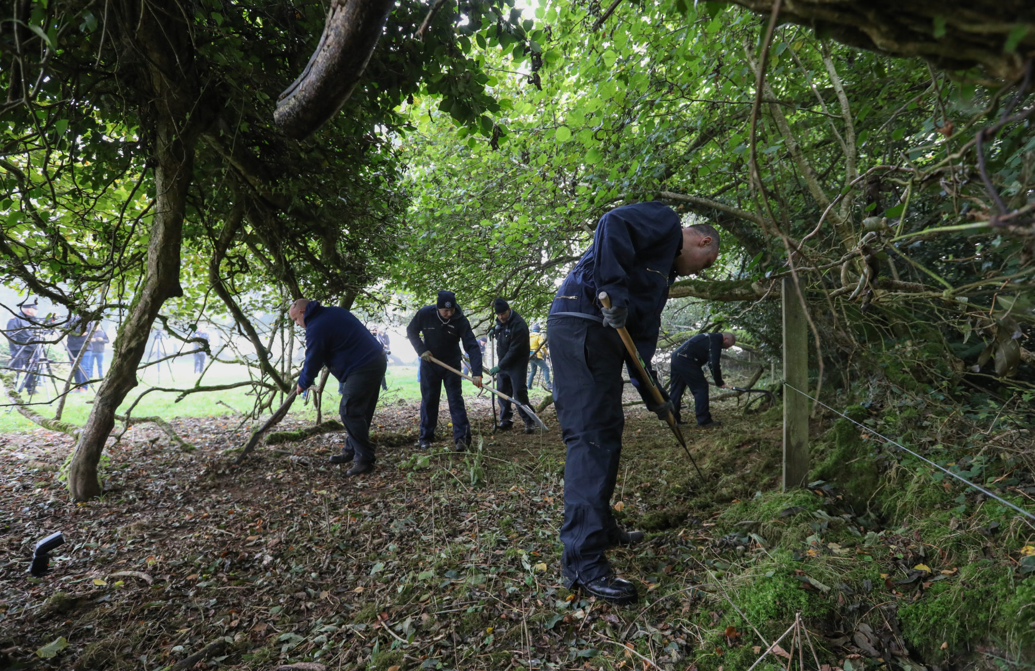 Gardaí searching a wooded area near Usk Little in Co Kildare, in relation to investigations into the disappearance of women in the Leinster area including Deirdre Jacob and JoJo Dullard
