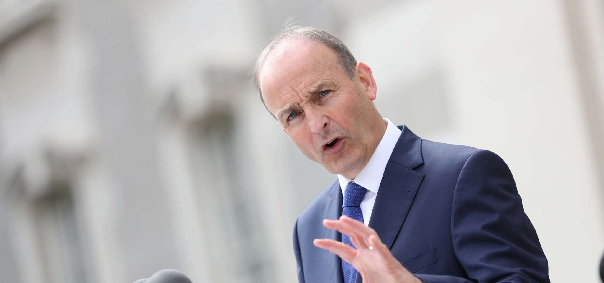 Taoiseach Micheal Martin speaking at Government Buildings, Dublin in July 2021