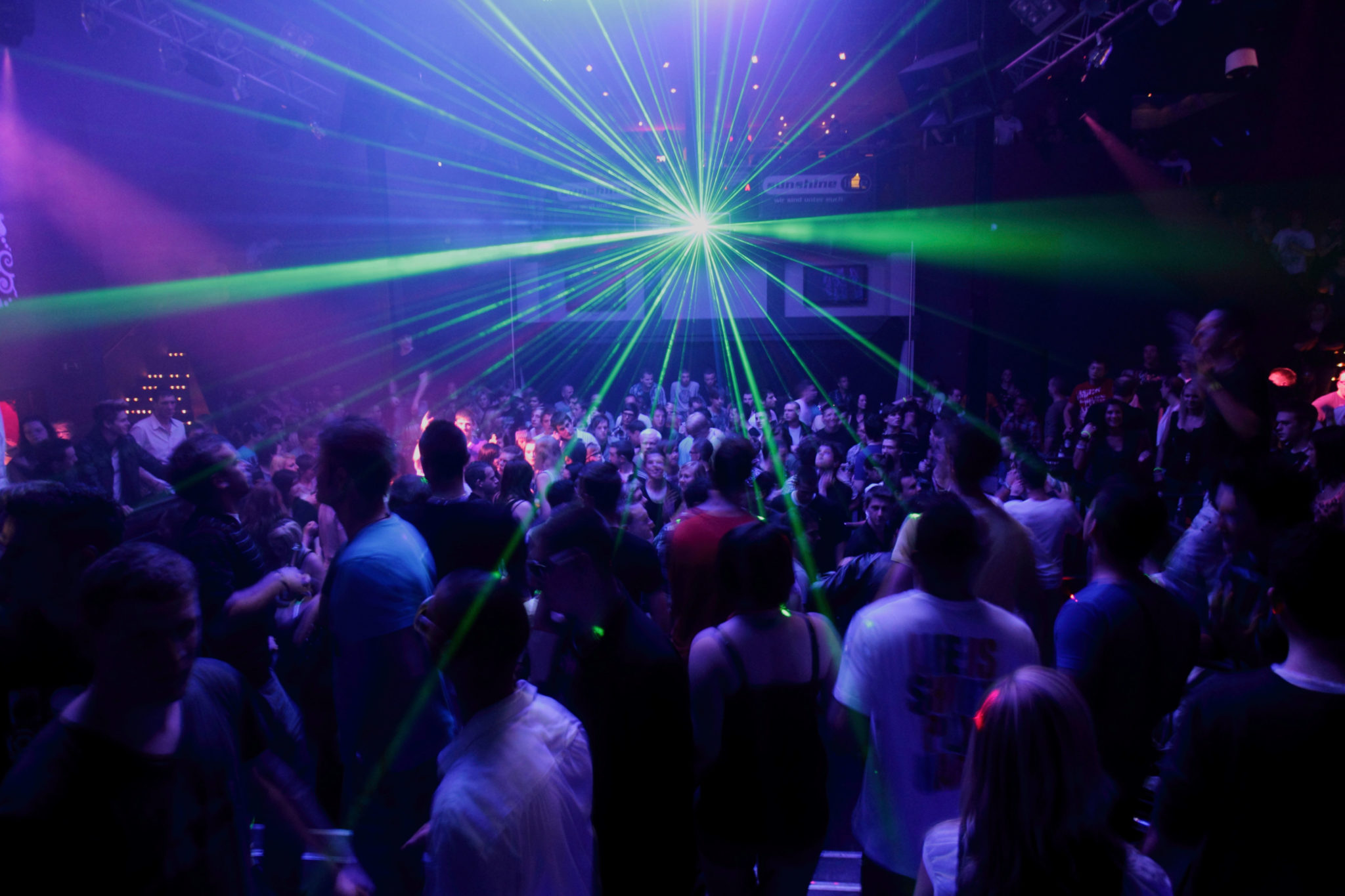 A laser show in a nightclub. Image: imageBROKER / Alamy Stock Photo