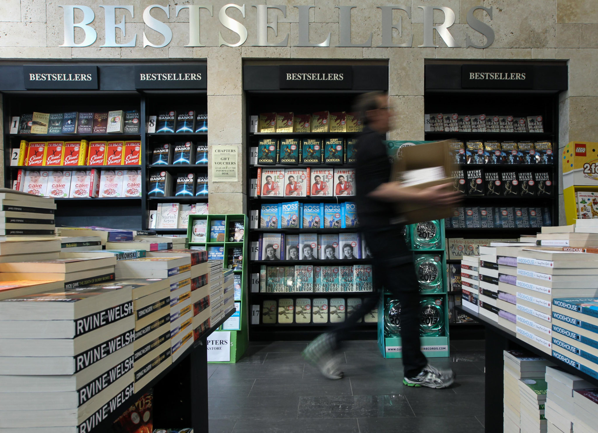 2012 file photo shows worker Shane Kenny in Chapters Bookstore on Parnell Street in Dublin