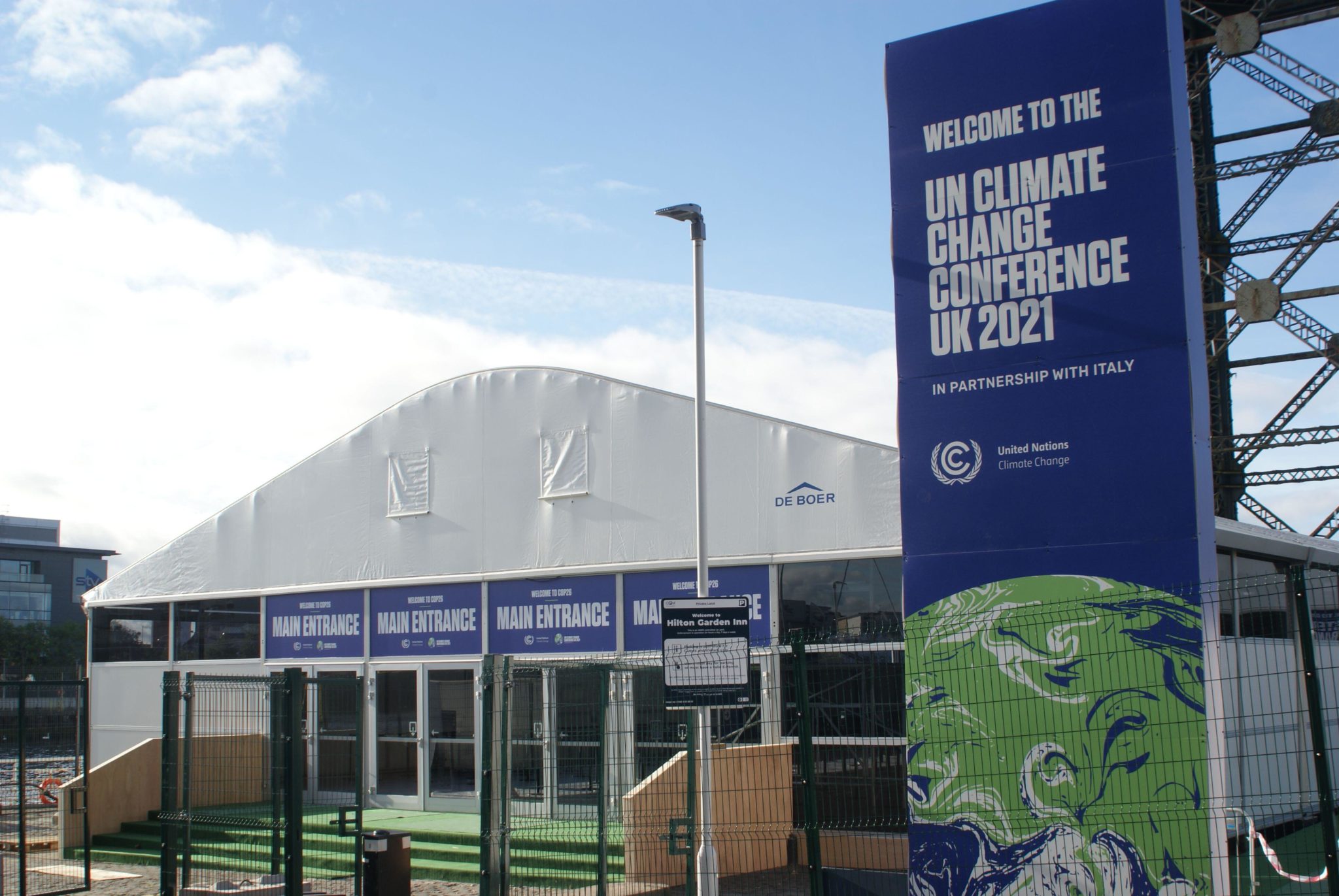 The main entrance to COP26 in Glasgow, Scotland