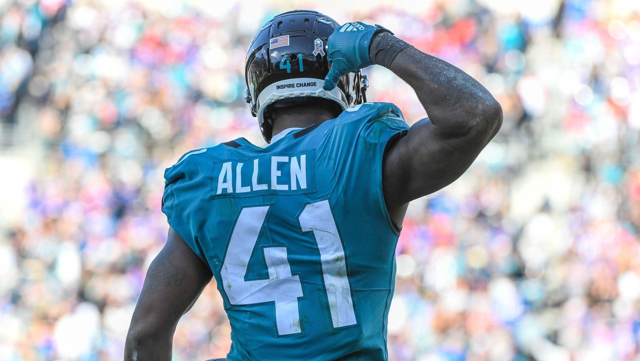 Jacksonville Jaguars linebacker Josh Allen (41) in action during an NFL  football game against the Tennessee