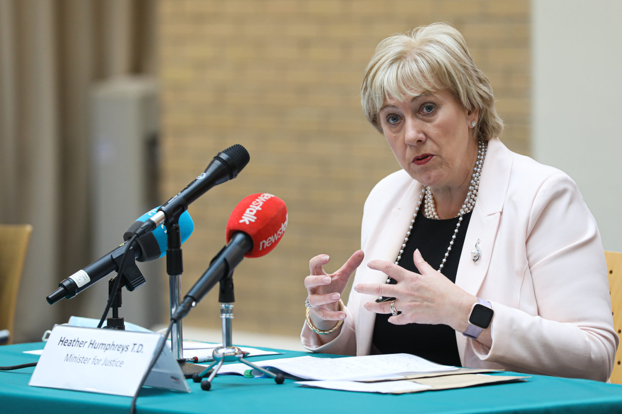 Minister Heather Humphreys speaks at a Budget 2022 press conference in October 2021