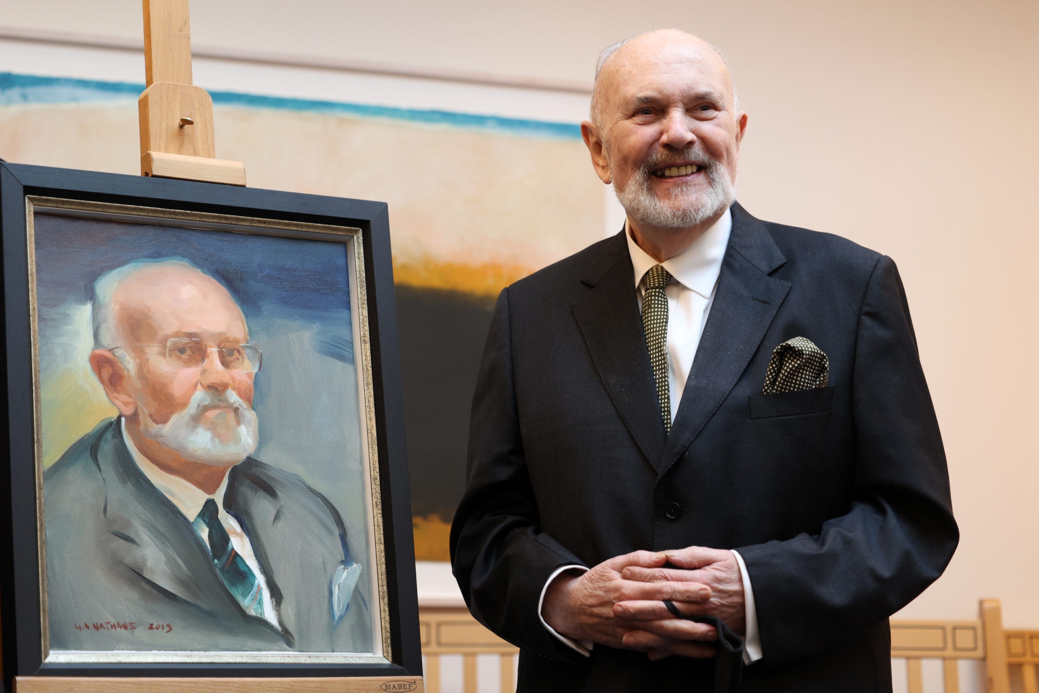 Independent Senator David Norris at a ceremony in Leinster House, as his Seanad colleagues presented him with a portrait of himself by artist William Nathans.