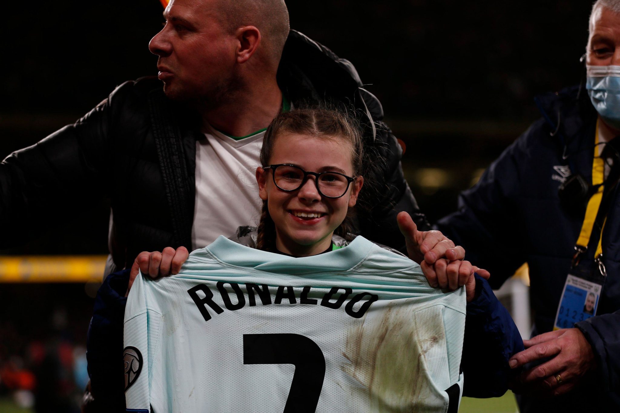 Addison Whelan with the jersey of Cristiano Ronaldo (c) of Portugal after the full time whistle