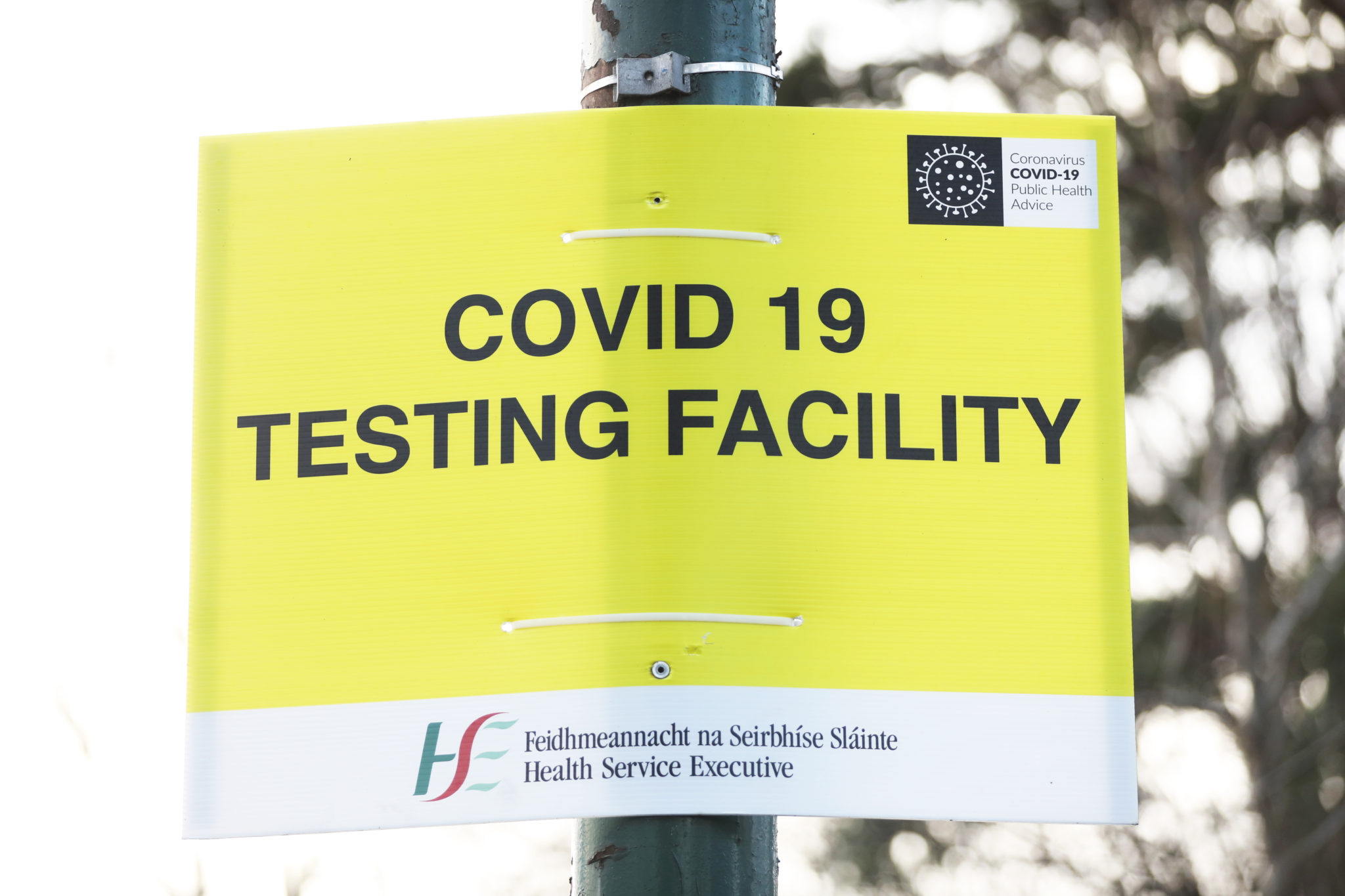 A sign outside a Covid 19 testing facility centre at the RDS Dublin