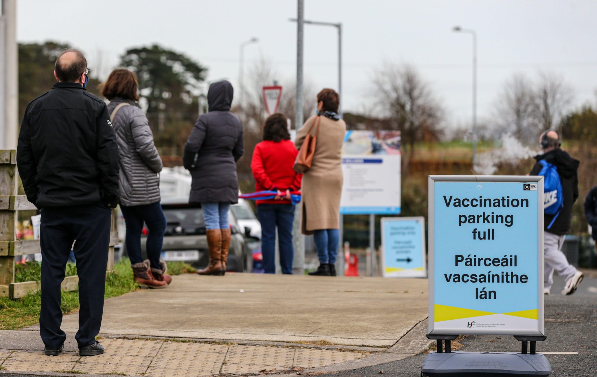 People queuing outside vaccine centre in Greystones