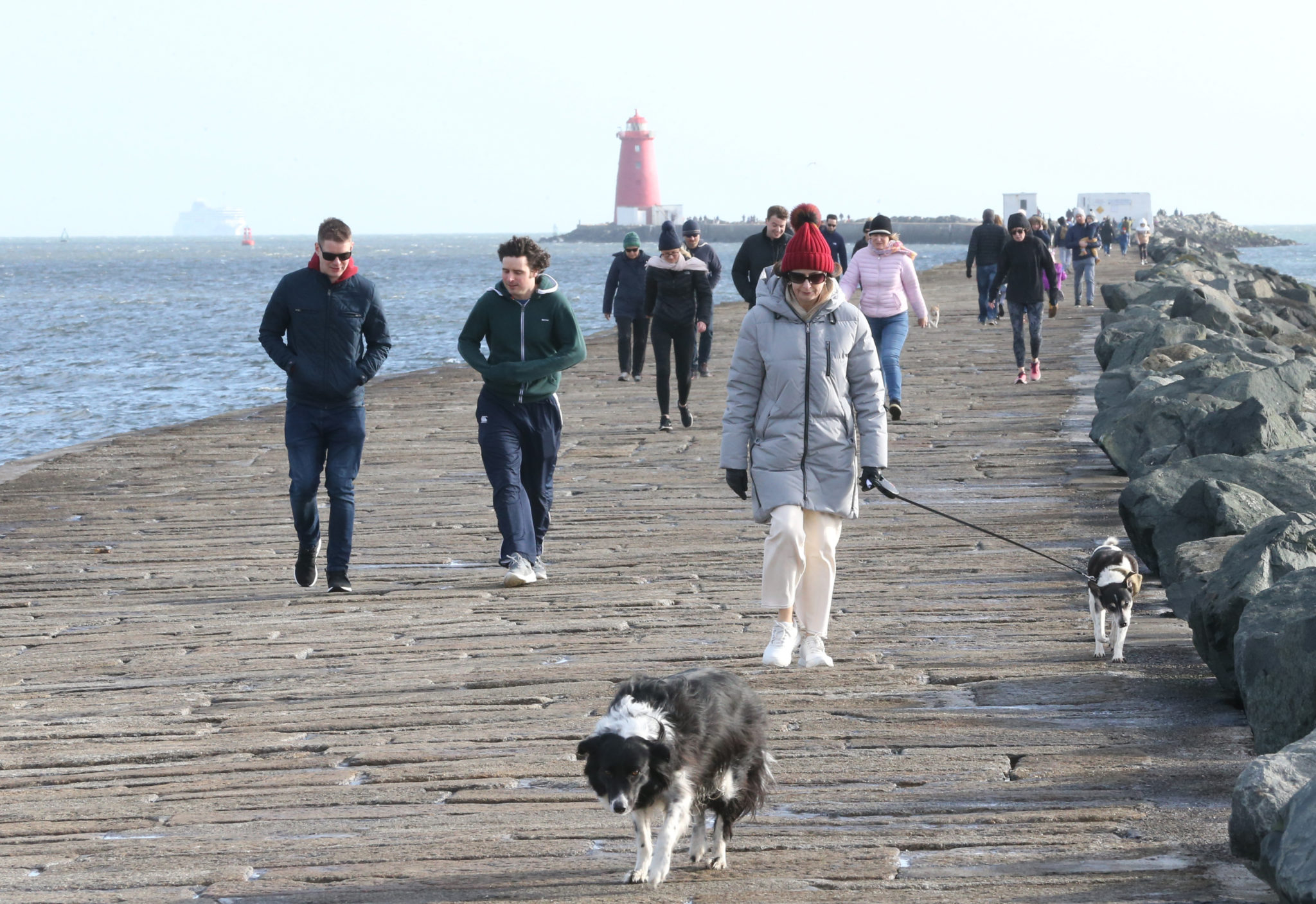 People with their dogs as they take a walk at the great South Wall Dublin, 26-10-2020. Image: Sasko Lazarov/RollingNews