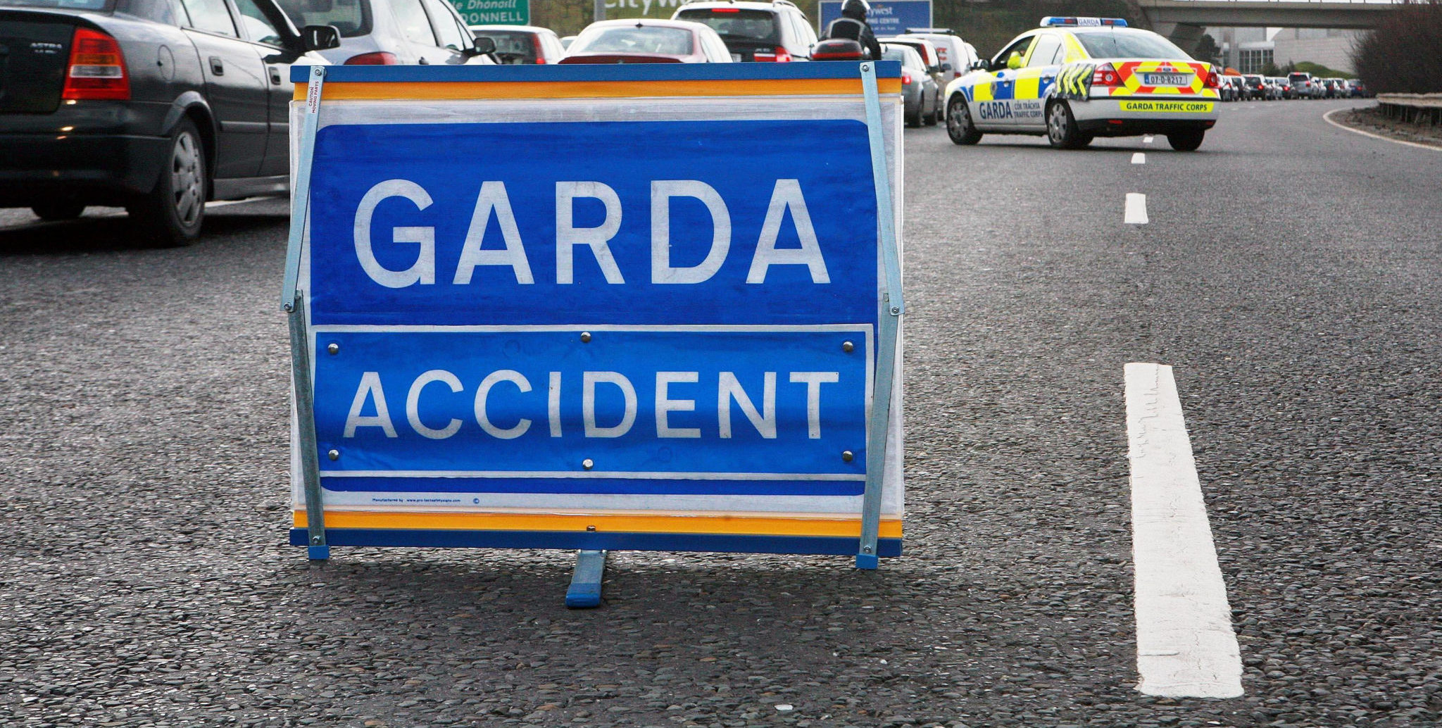 A Garda sign is seen on the southbound N7 leaving Dublin following a crash in March 2008