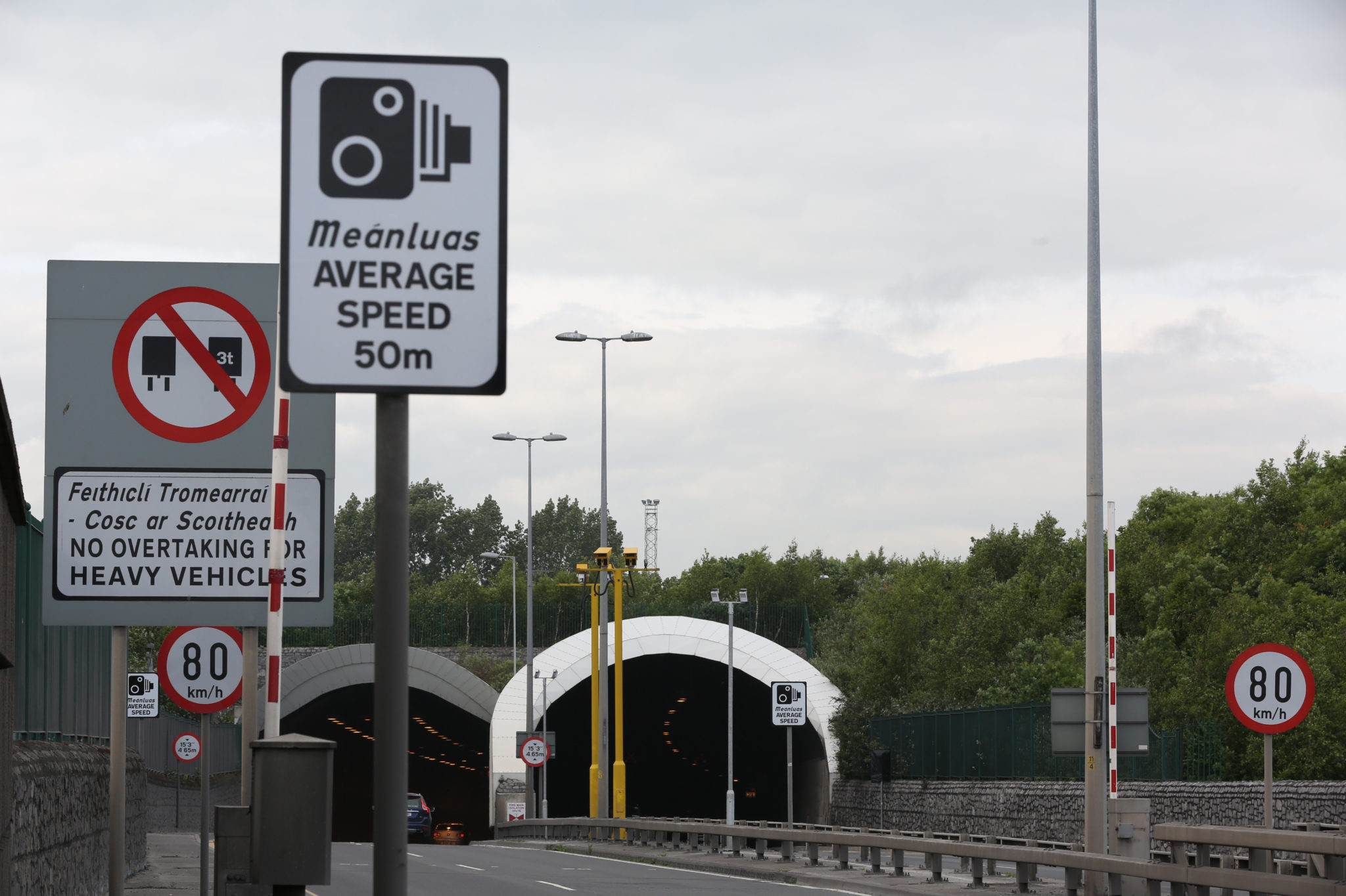A sign for Average Speed Camera Enforcement at Dublin Port Tunnel