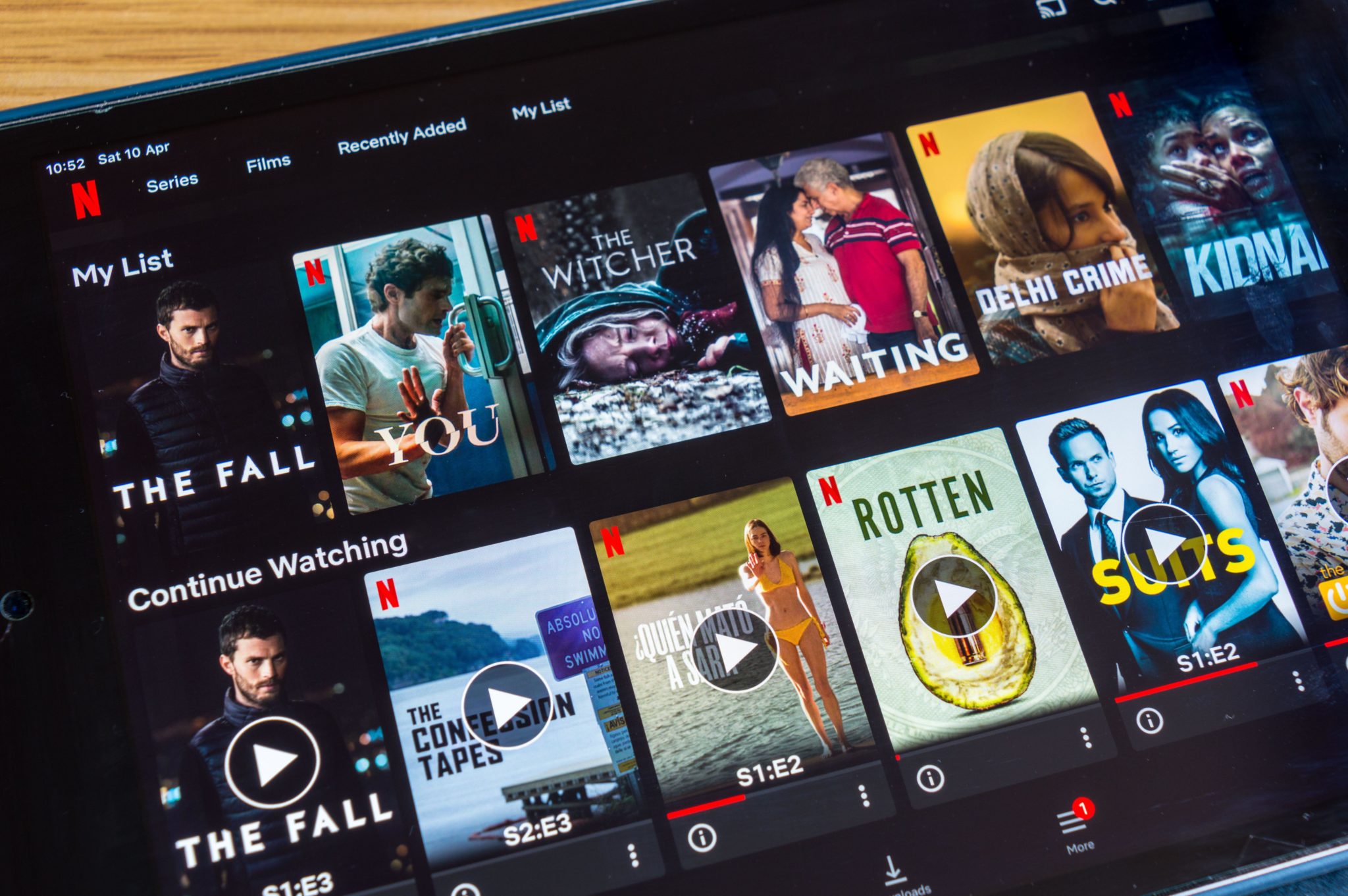 Netflix video series recommendations are seen on an iPad in April 2021