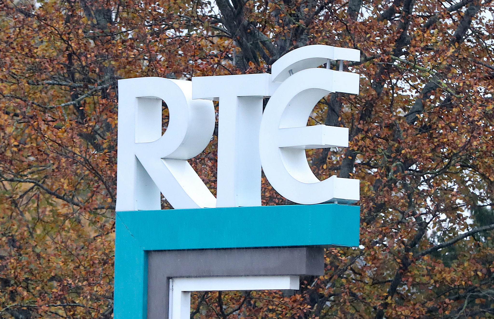 A sign is seen at RTE headquarters at Donnybrook, Dublin in November 2019.