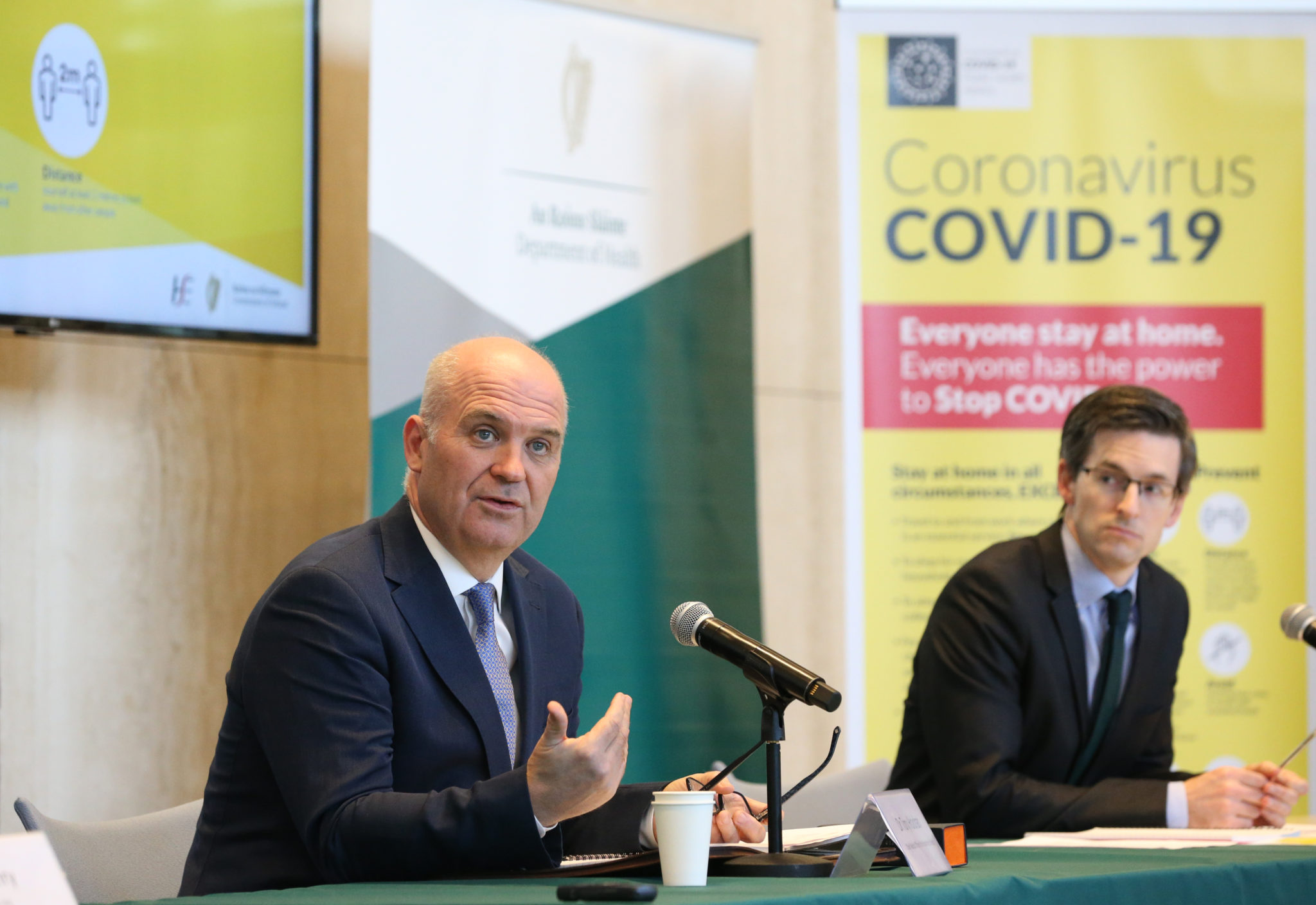 Chief Medical Officer Dr Tony Holohan and Deputy Chief Medical Officer, Dr Ronan Glynn, are seen at a Department of Health briefing in April 2020.