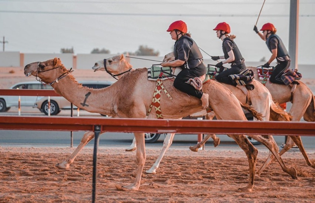 Katie during a camel race