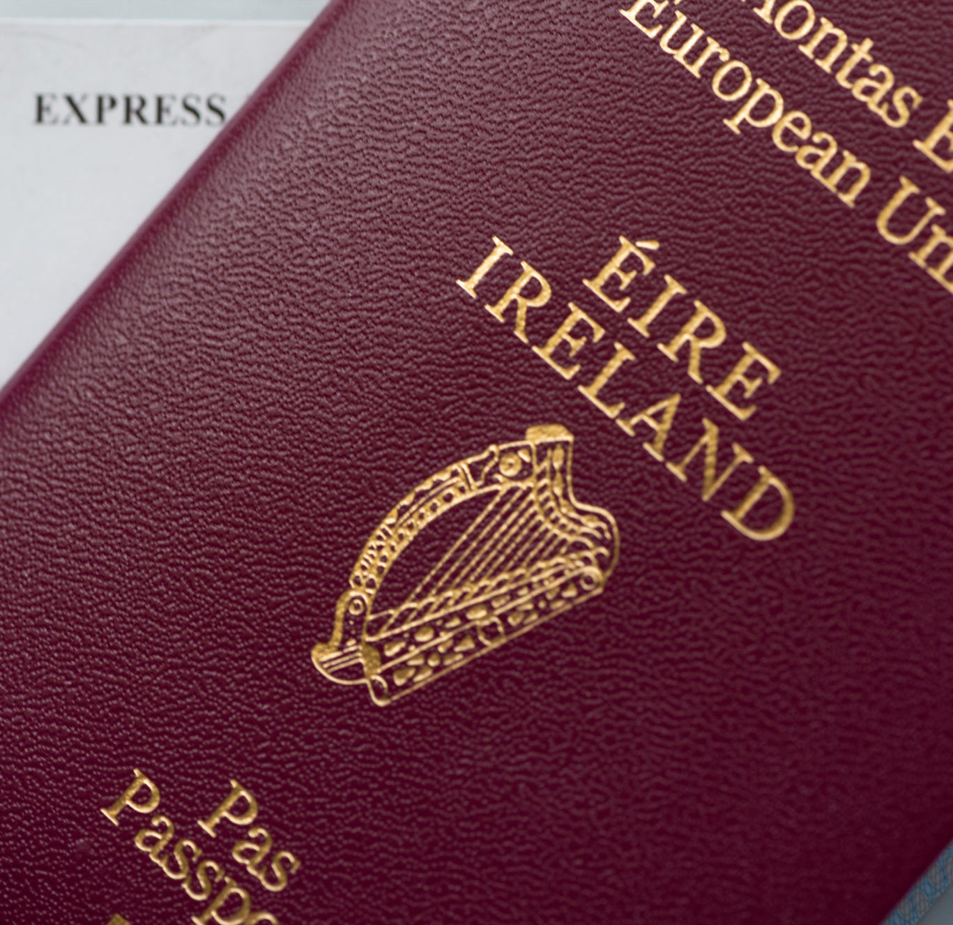 An Irish passport and Express Post red label are seen in September 2019.