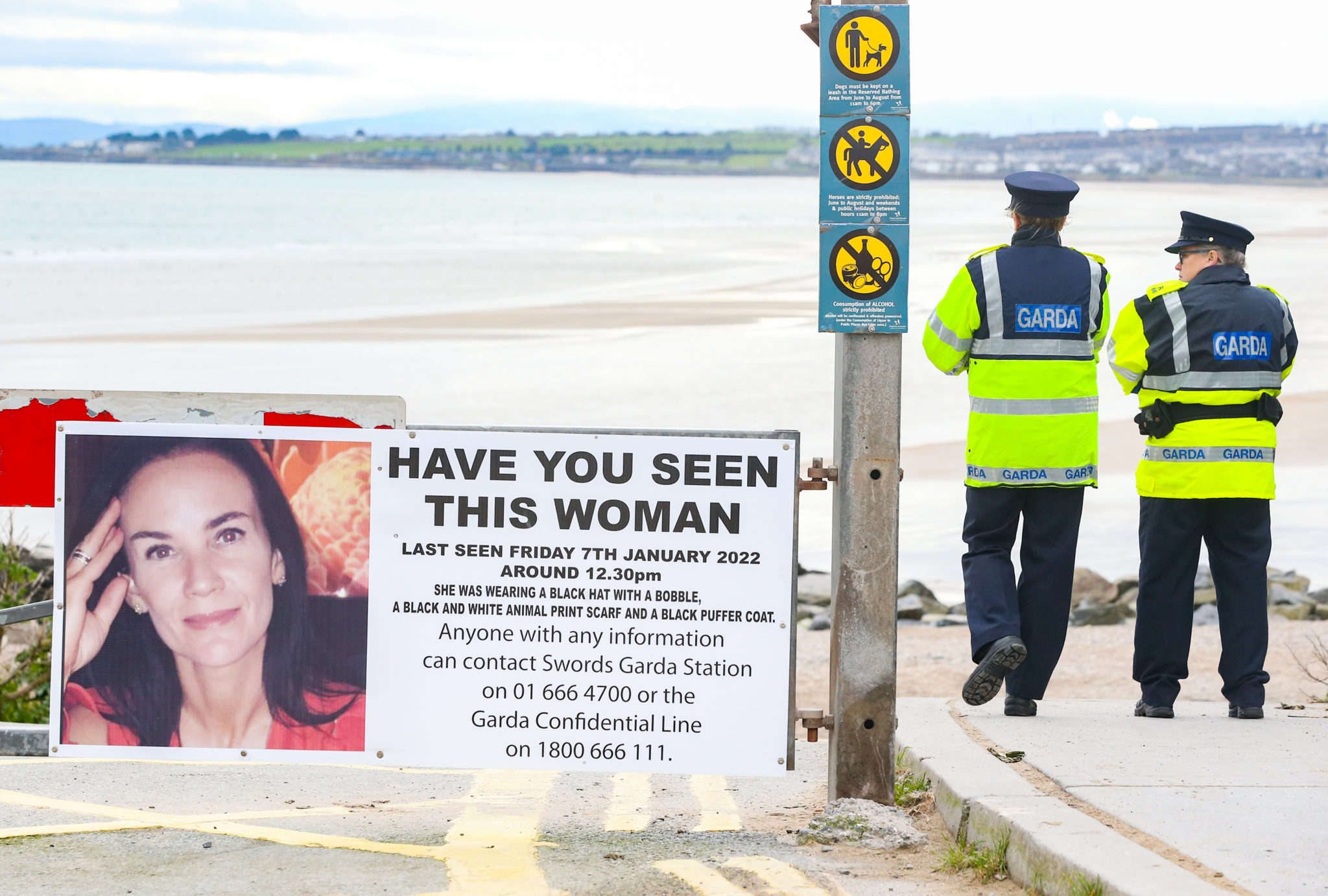 Gardai at Donabate beach, where they are asking members of the public for any information about Bernadette Connolly