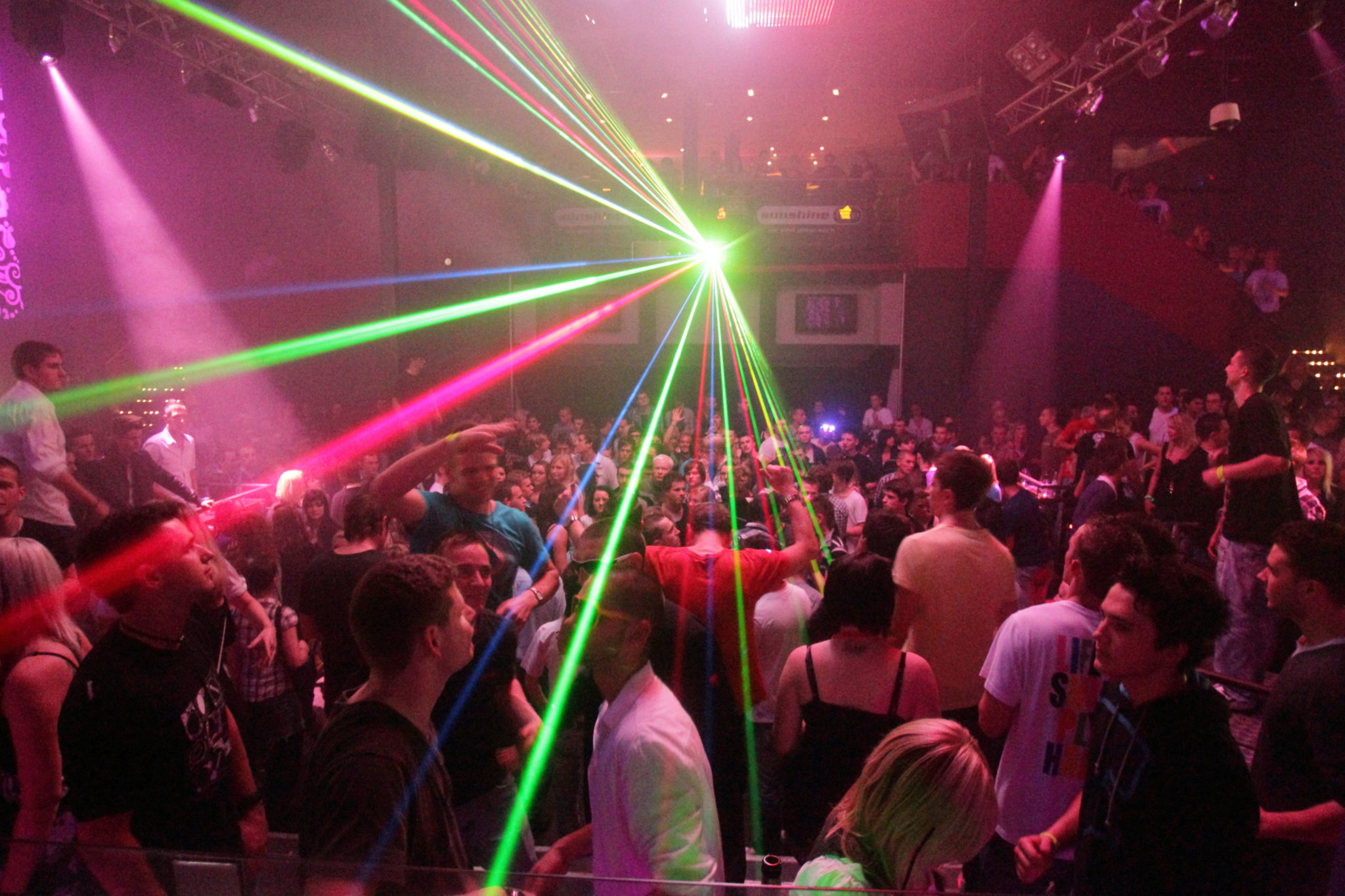 A laser show at a nightclub in Germany
