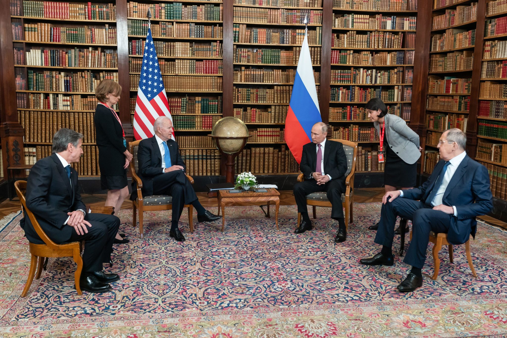 US President Joe Biden and Russian President Vladimir Putin participate in a tete-a-tete during a US-Russia Summit in Geneva. Image: Geopix / Alamy Stock Photo
