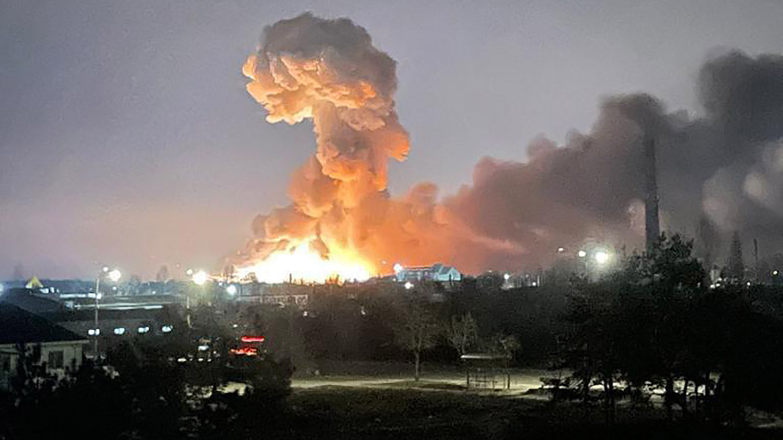 An image sent by the Ukraine President’s Office to CNN appearing to show an explosion in the capital Kiev.