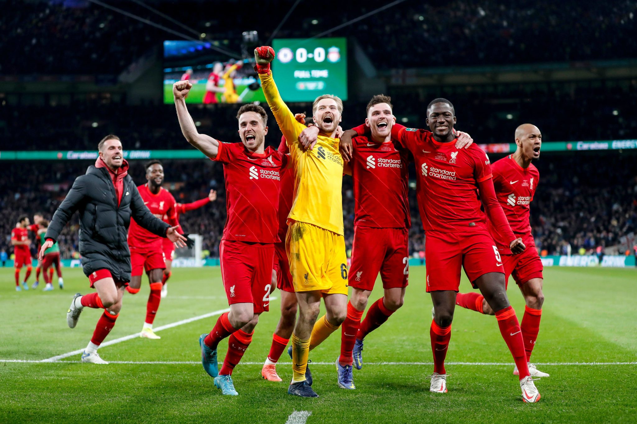 Liverpool players celebrate at Wembley