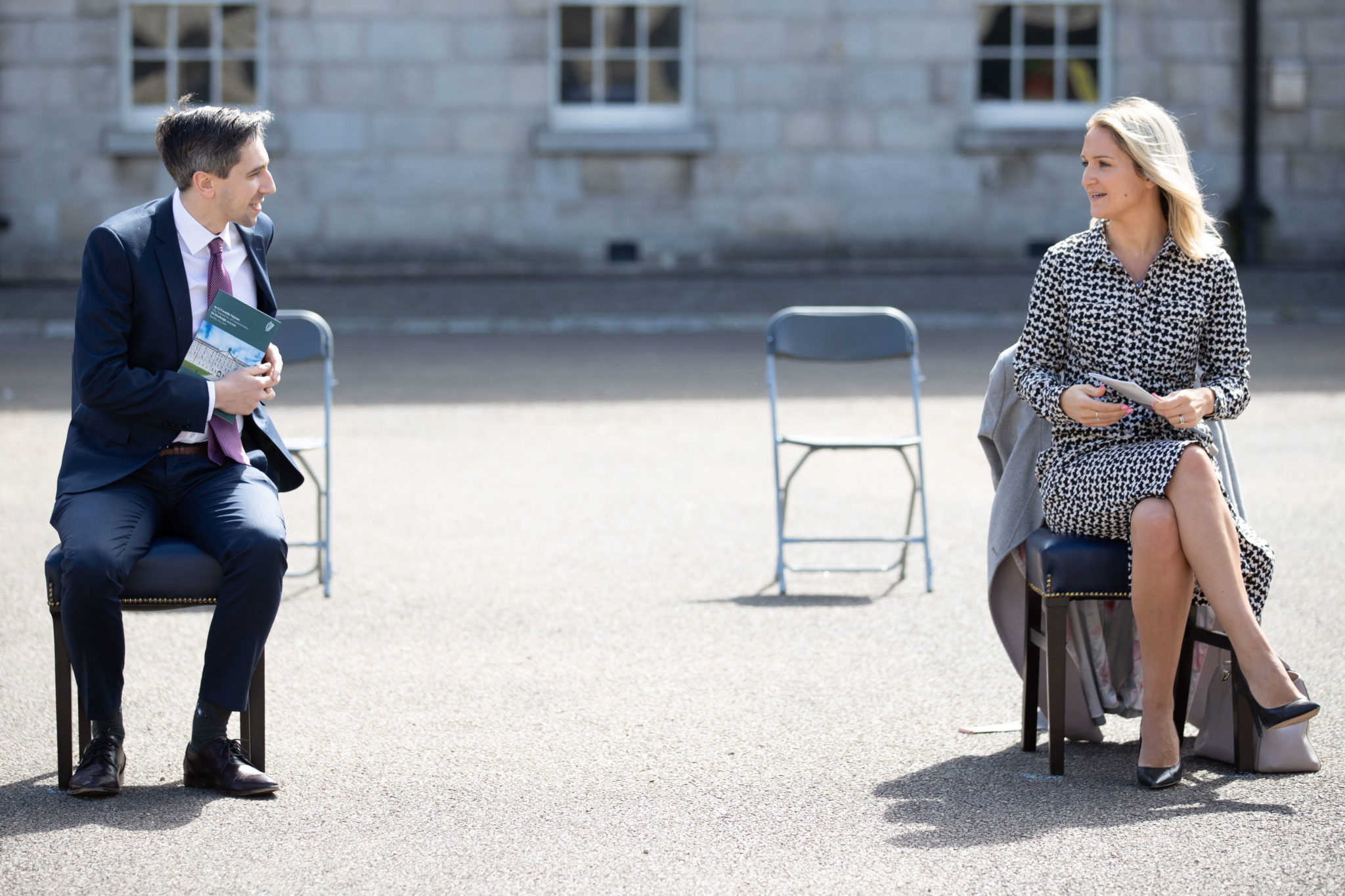 Minister for Further and Higher Education Simon Harris and Justice Minister Helen McEntee at Collins Barracks, 12-07-2020. Image: Julien Behal