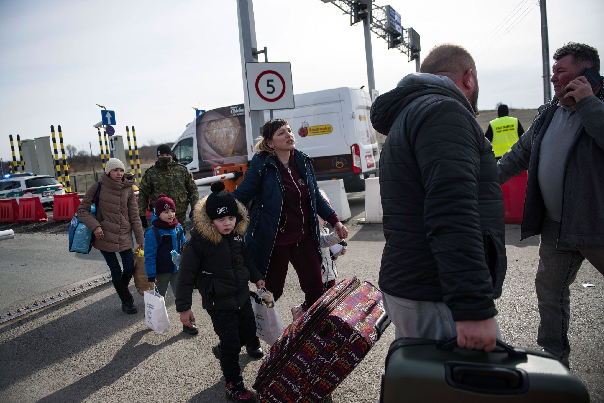 Ukrainian refugees crossing the Polish border in Medyka on March 1st 2022.