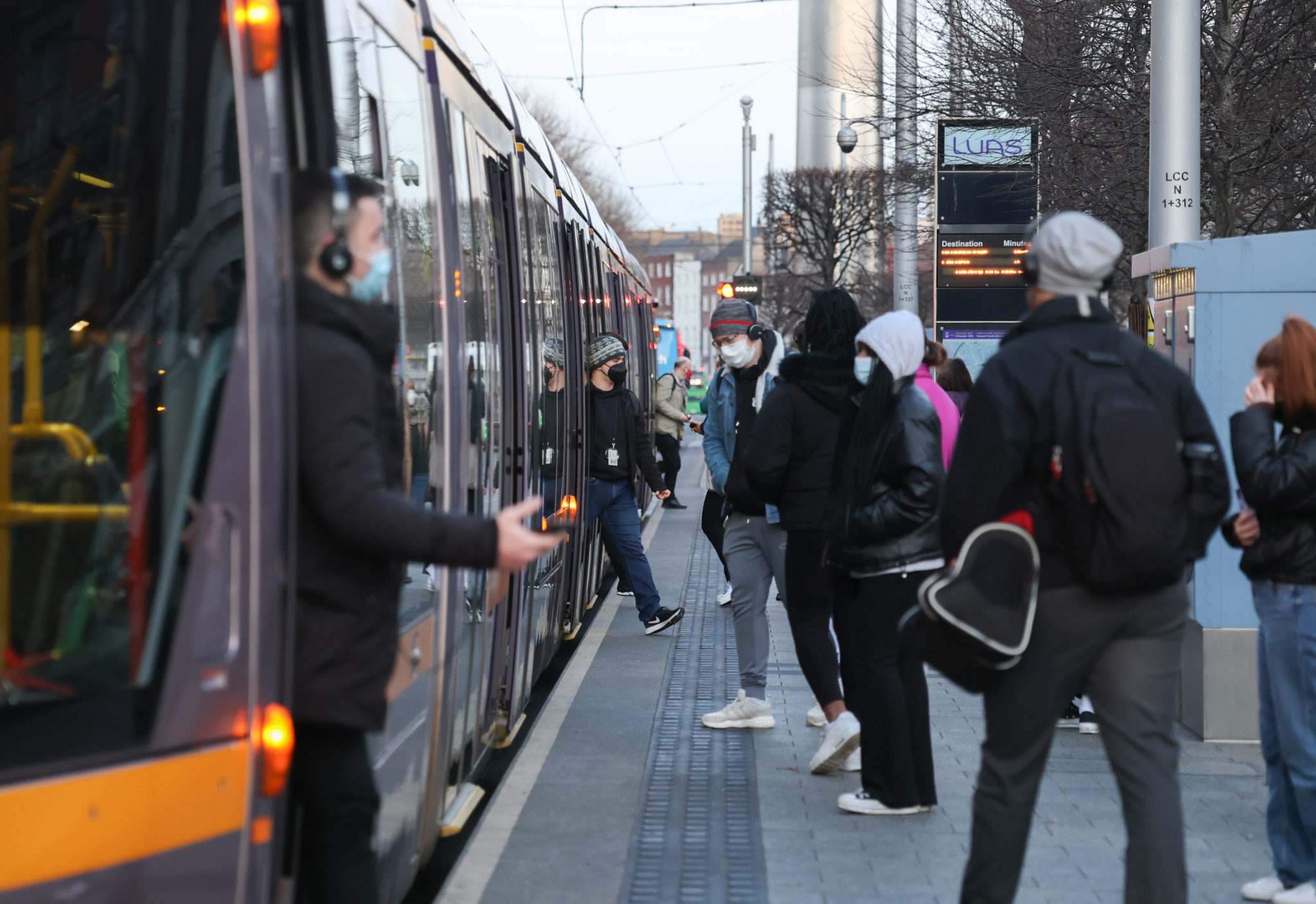 Passengers at O'Connell Street Luas stop in Dublin, 26-01-202. Image: Sam Boal/RollingNews