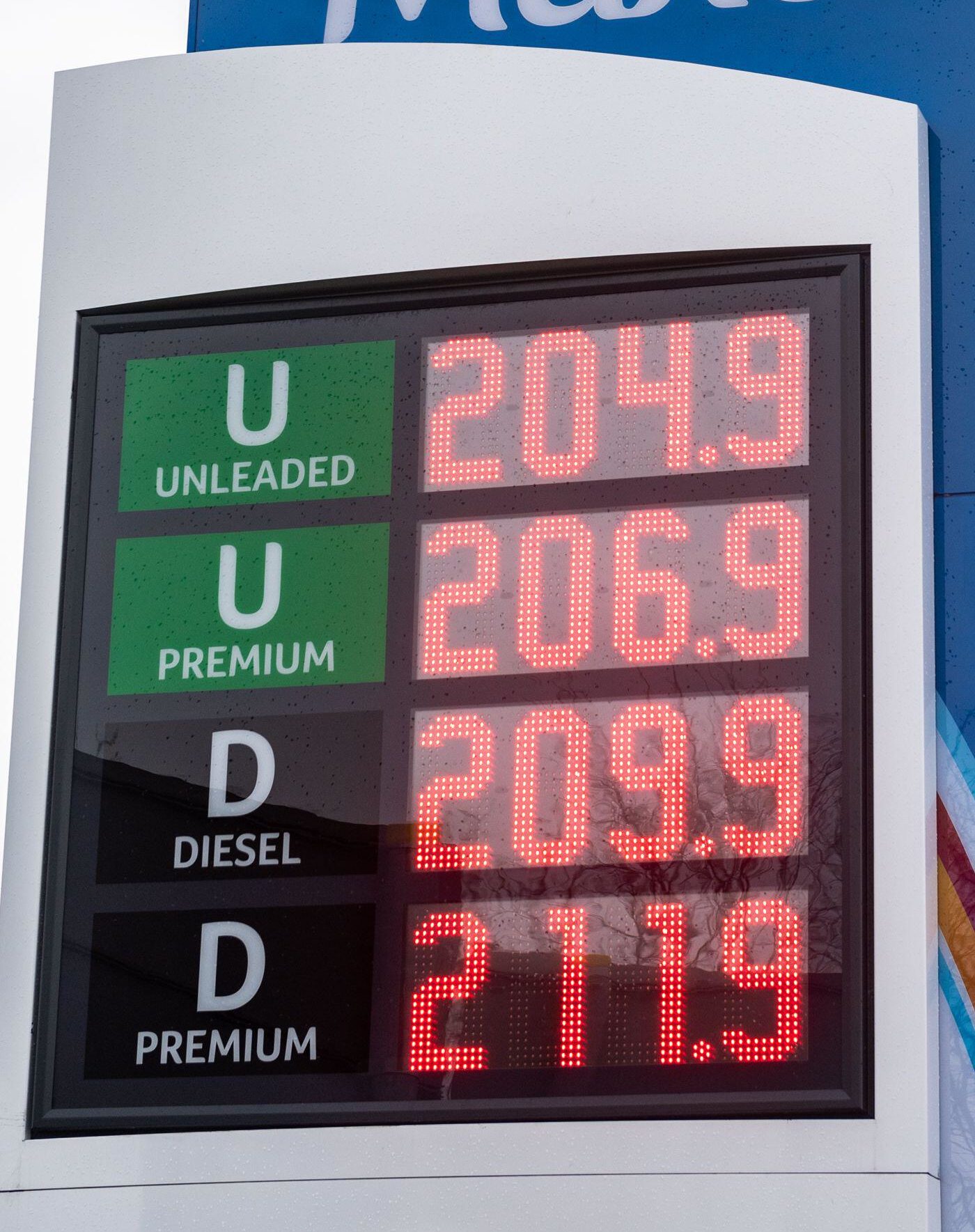 Petrol and diesel prices on display at a Cork petrol station, 9-3-22