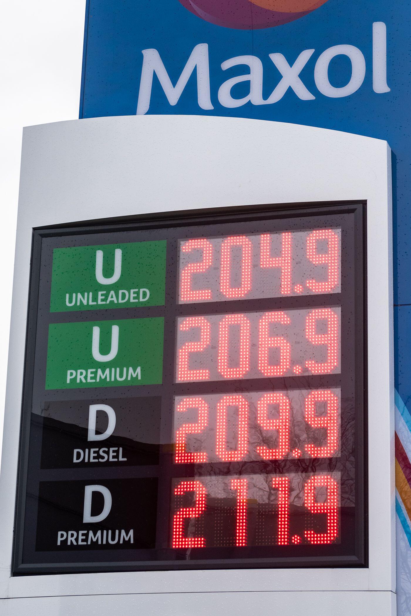 Petrol and diesel prices on display at a Cork petrol station, 9-3-22