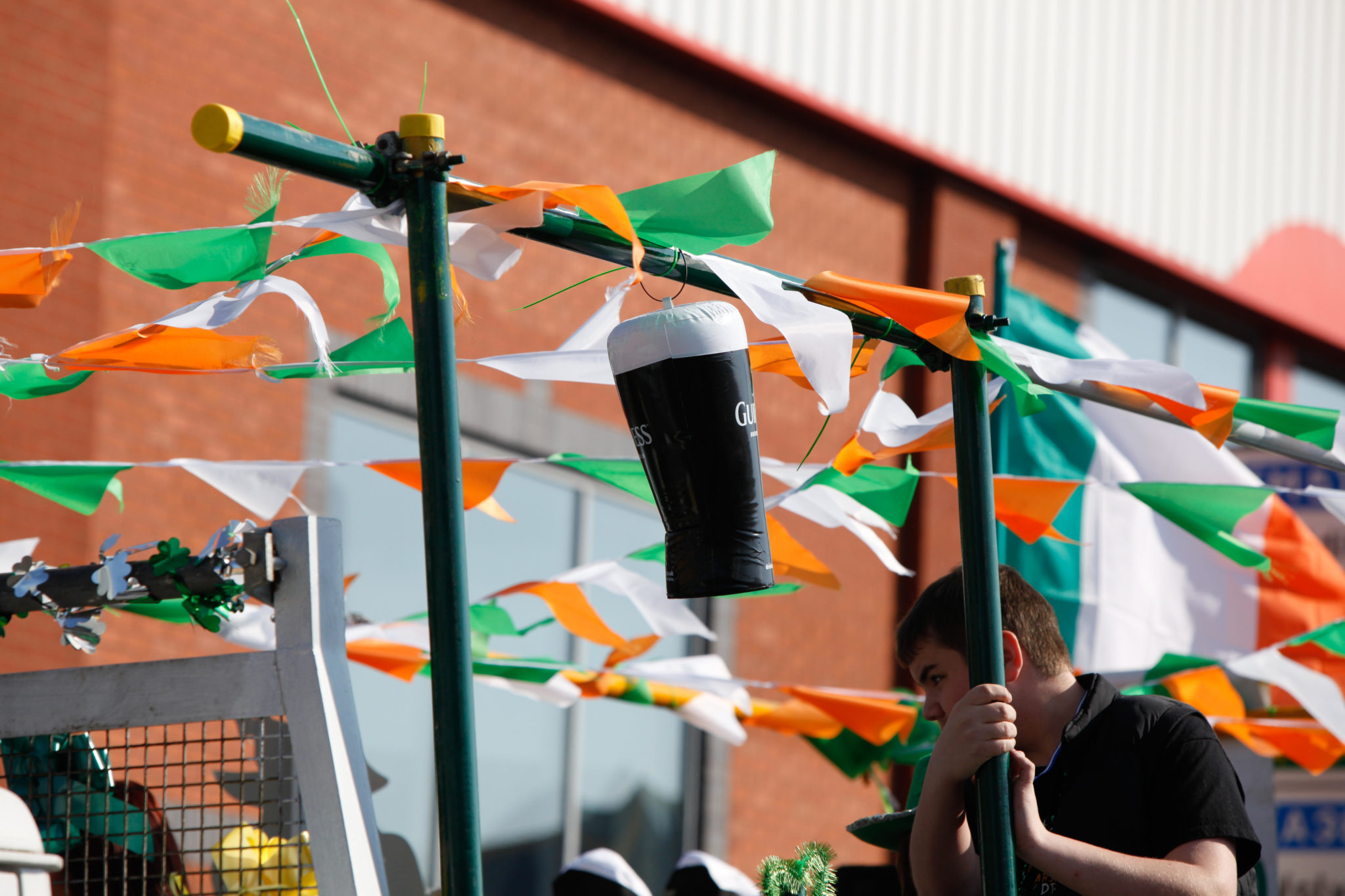Decorations are seen ahead of a St Patrick's Day parade in Birmingham, UK in March 2012.