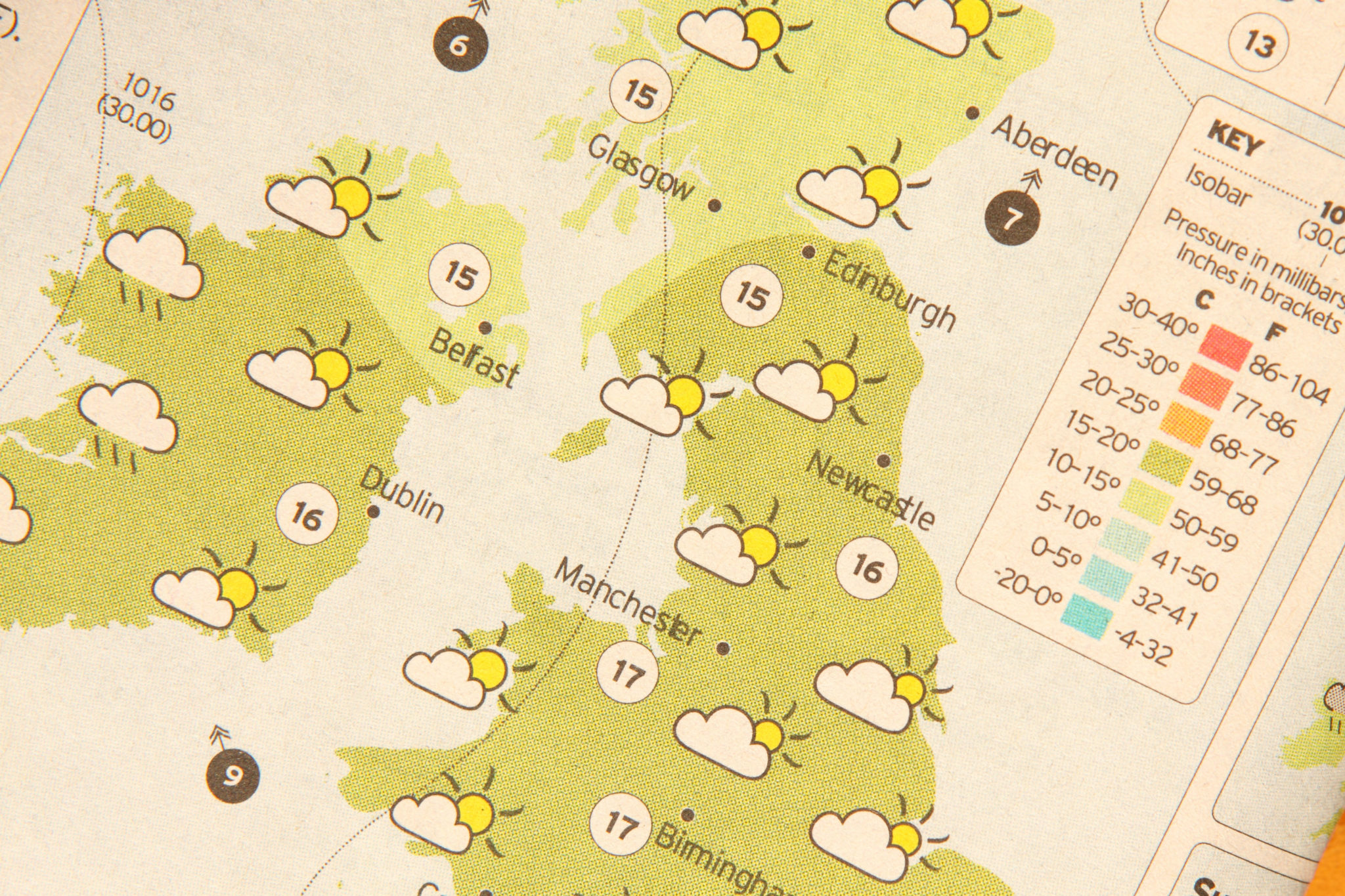 A weather forecast map in a newspaper in September 2011. 