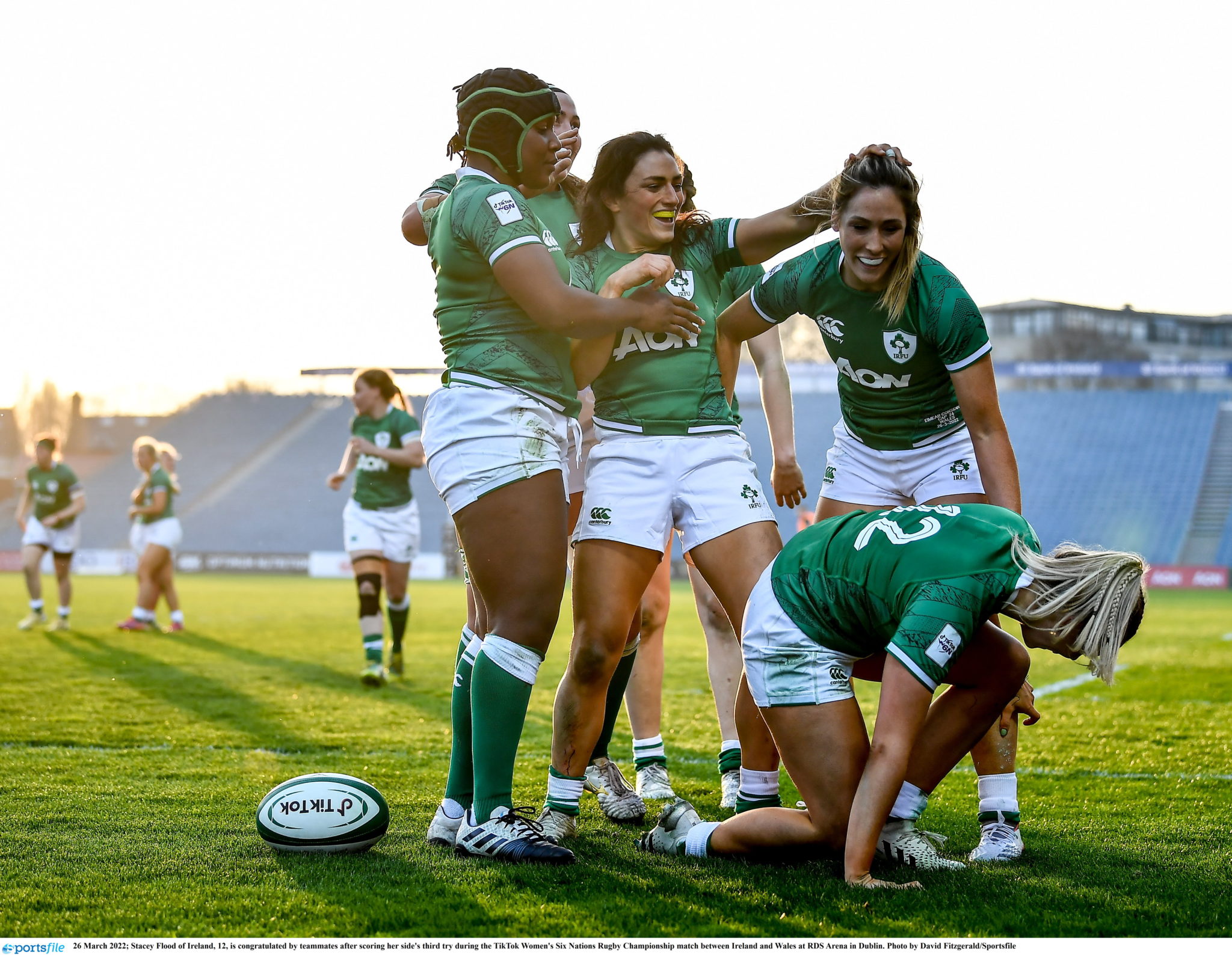 Ireland players celebrate a try at the RDS Arena