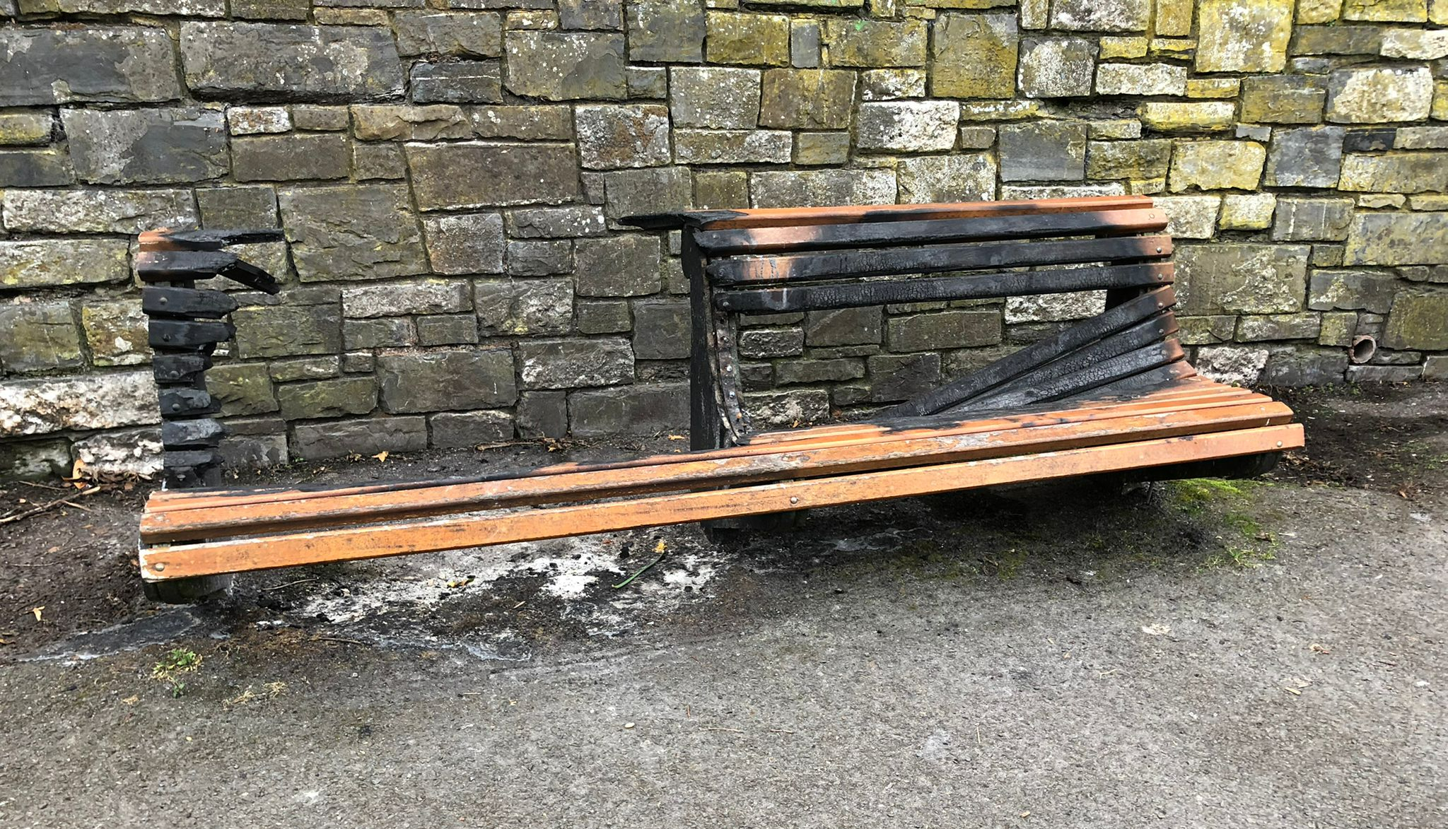 A burnt out bench at Dublin’s Herbert Park. Image: Emma Tyrrell/Newstalk
