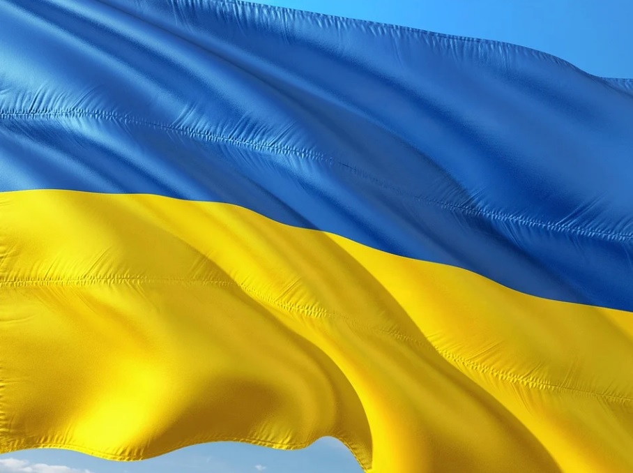 Ukraine. Image shows the Ukraine flag, blue and yellow colours.