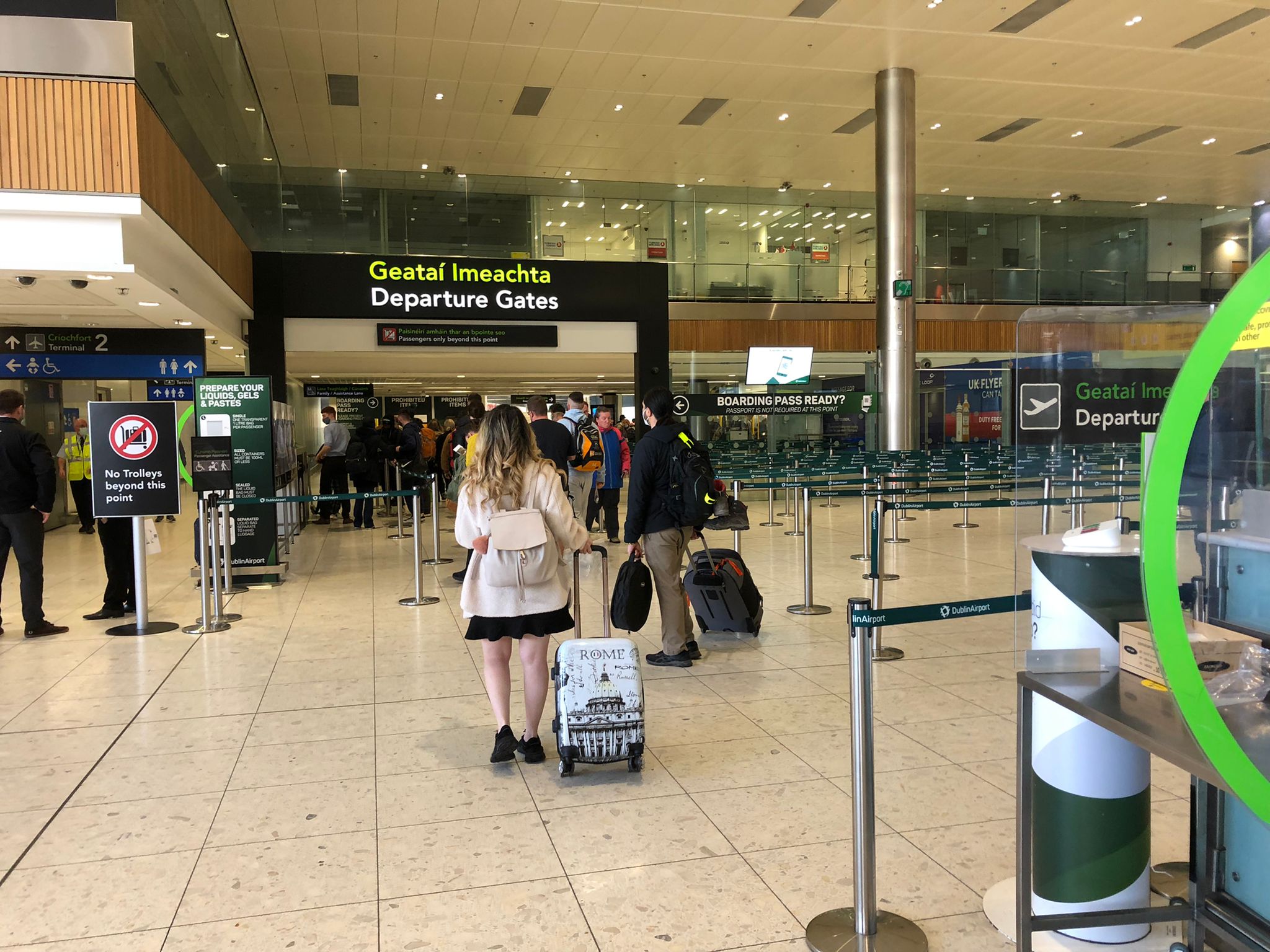 People head for the Departure Gates in Dublin Airport. 