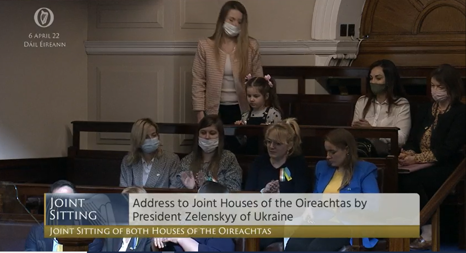 Five-year-old Anastasia with her mother Yana in the Dáil chamber. Image: Oireachtas