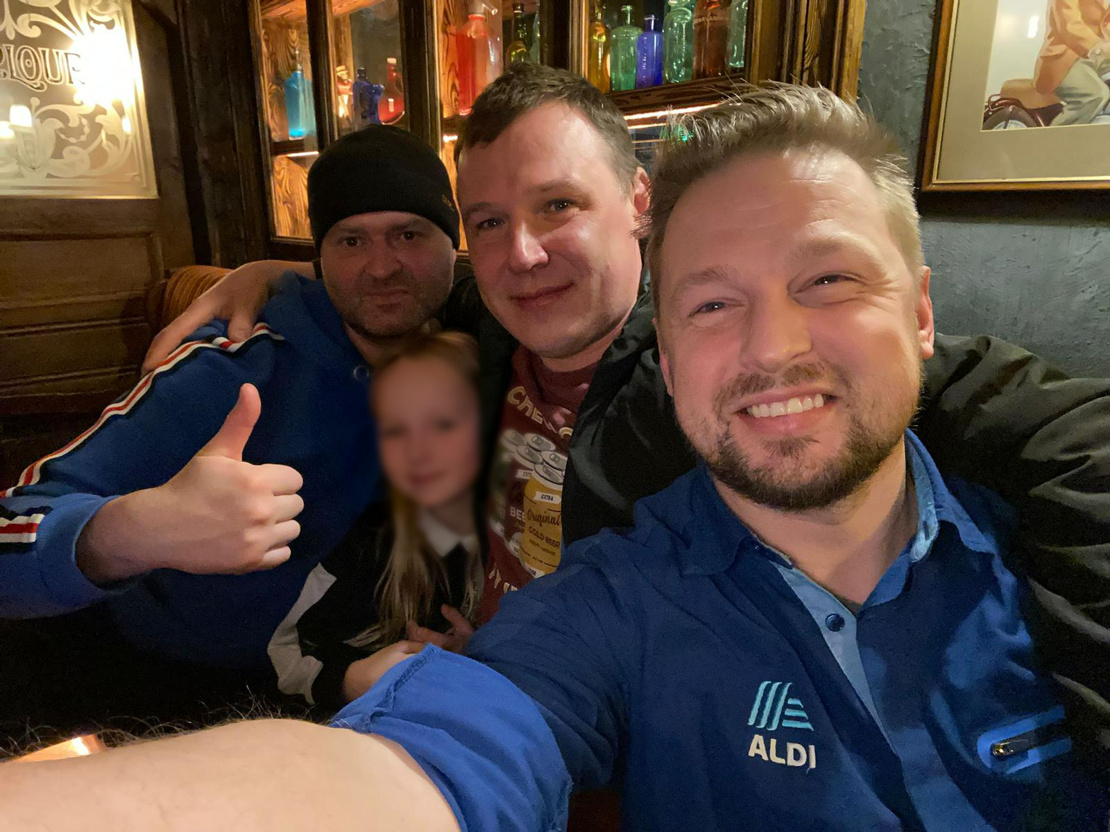 Oleksandr Zavhorodniy (left) enjoys his last pint with friends in Ireland before travelling home to fight the Russian invasion. Anton (front)