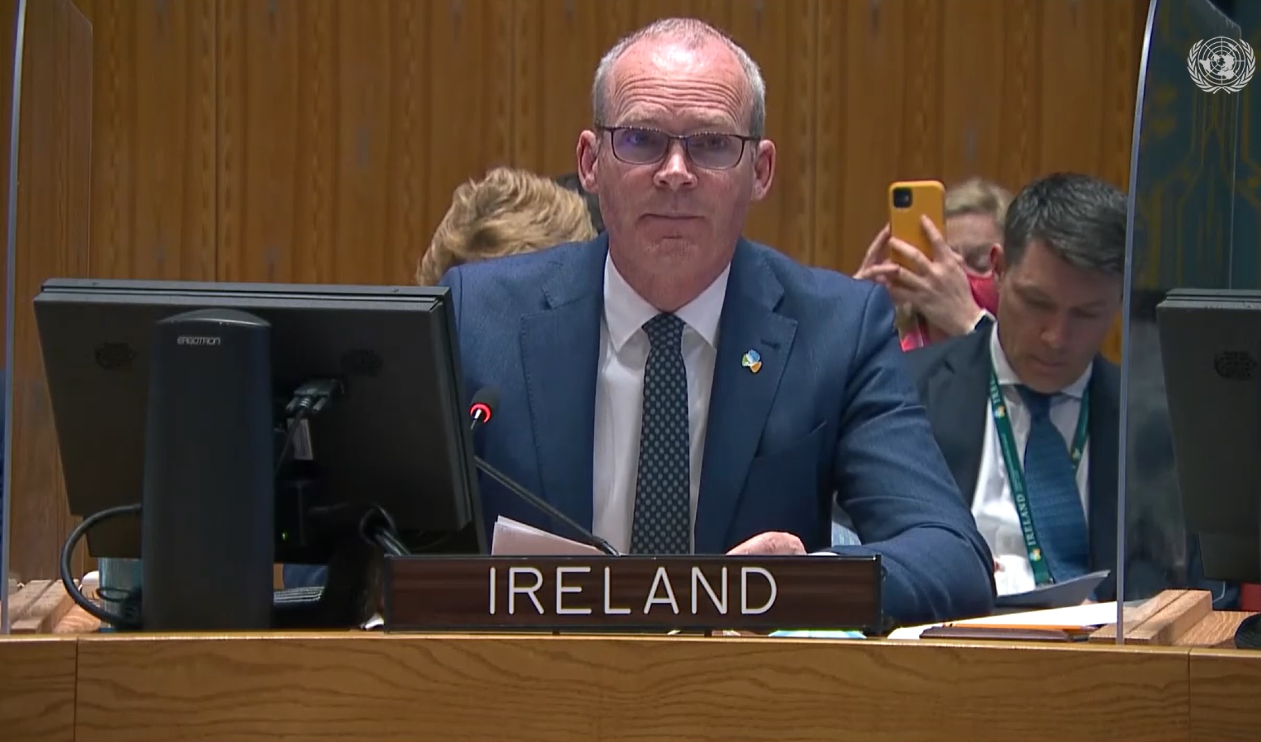 Foreign Affairs Minister Simon Coveney addressing the UN Security COuncil in New York