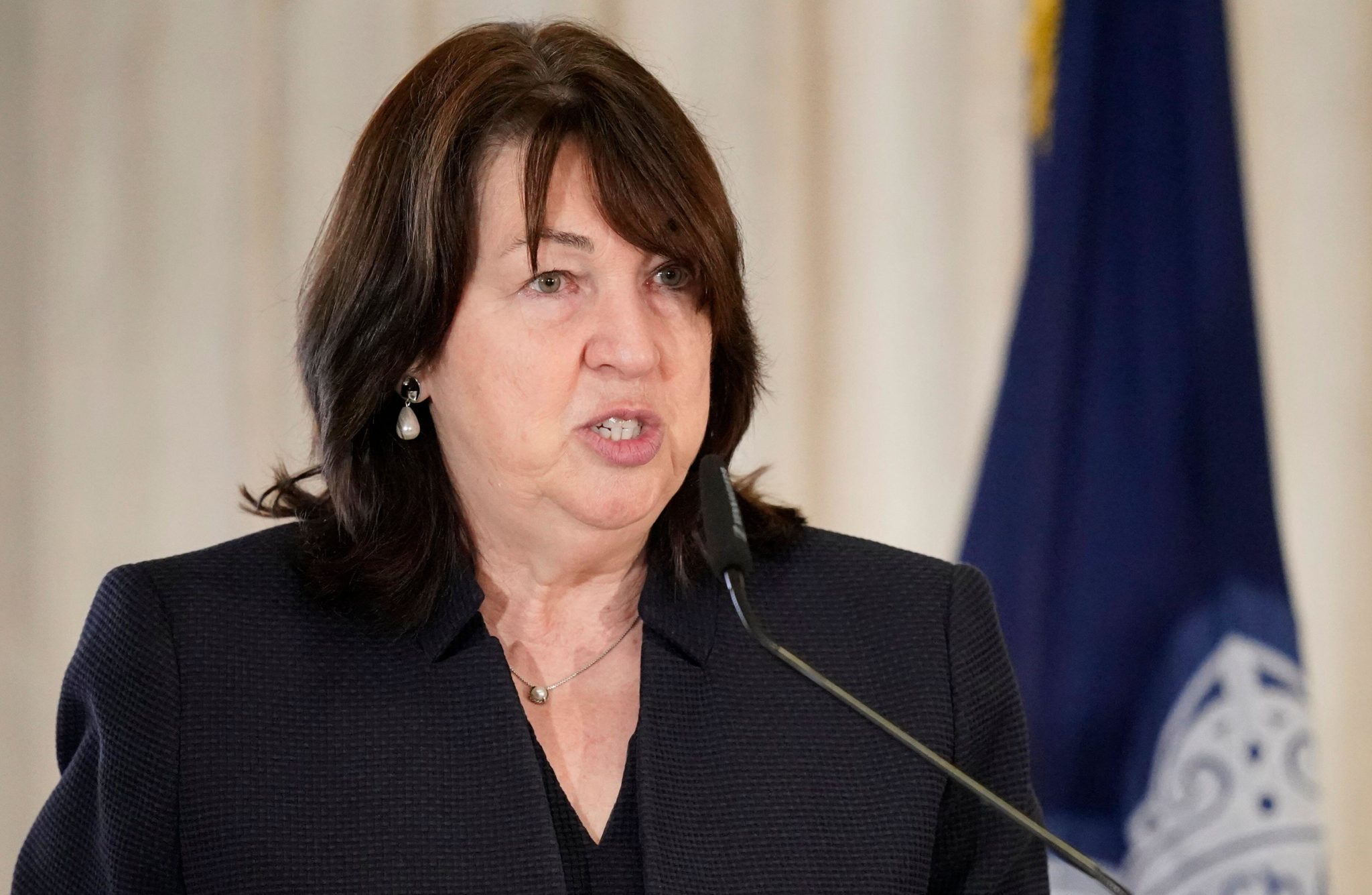 US Ambassador to Ireland Claire Cronin speaking at Dublin City Hall after it was announced that the US government is offering a reward for information on the Irish Kinahan crime gang.