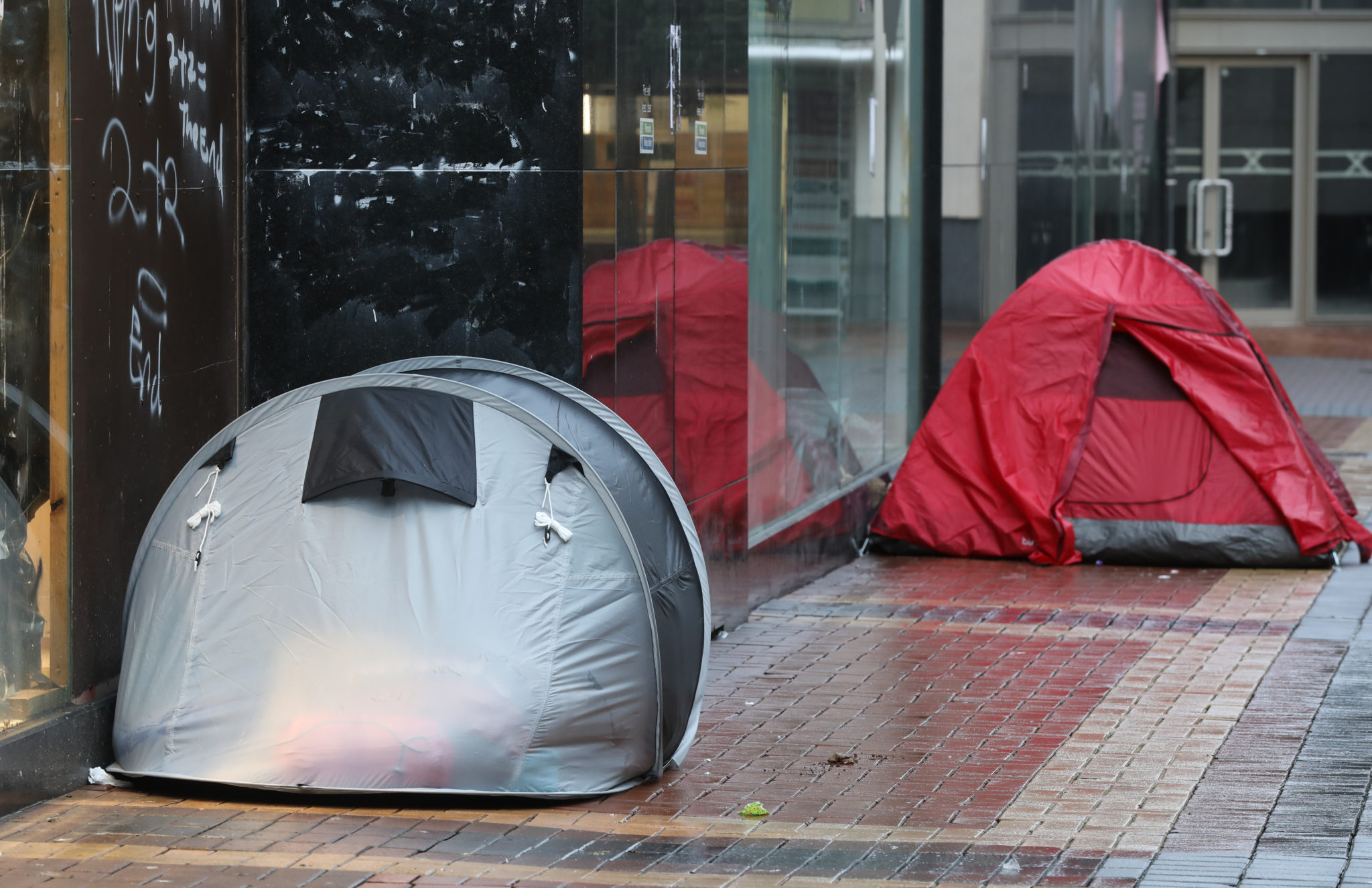 Tents set up outside Debenhams on Henry Street in Dublin by rough sleepers, 27-01-2021. Image: Leah Farrell/RollingNews