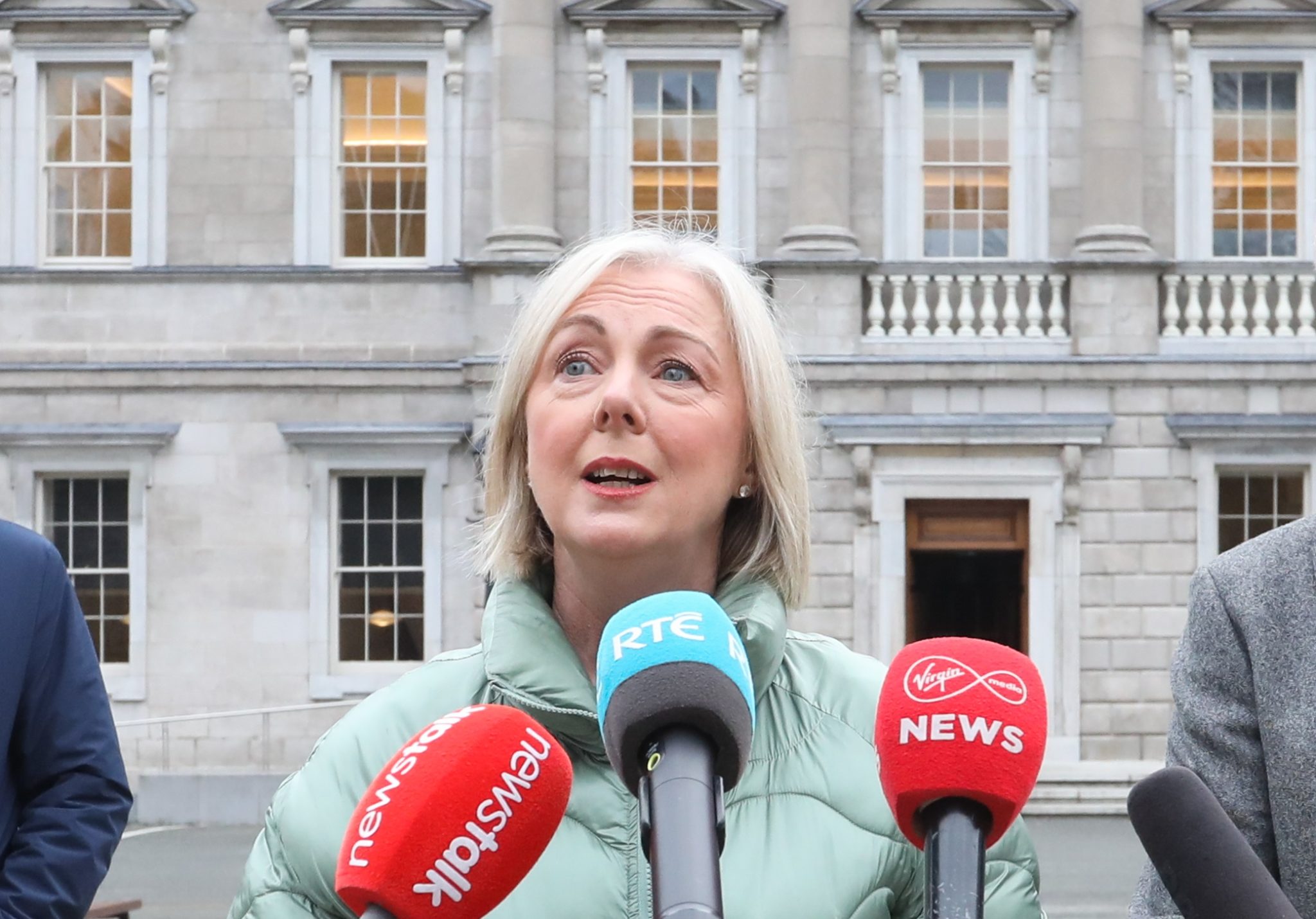 Senator Regina Doherty speaking on the Plinth outside Leinster House in November 2011.