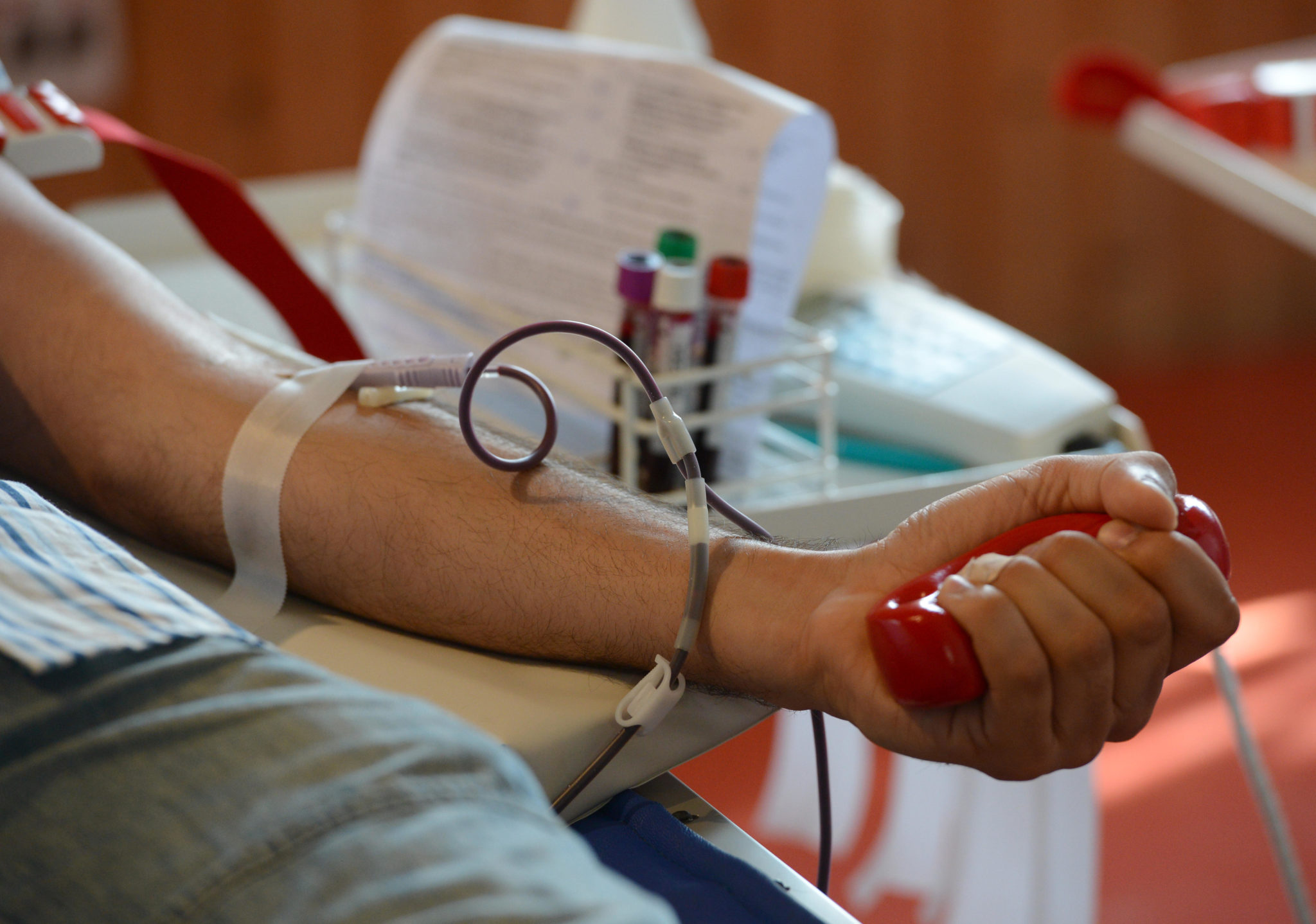 A young man donates blood in Hamburg, Germany in September 2012. 