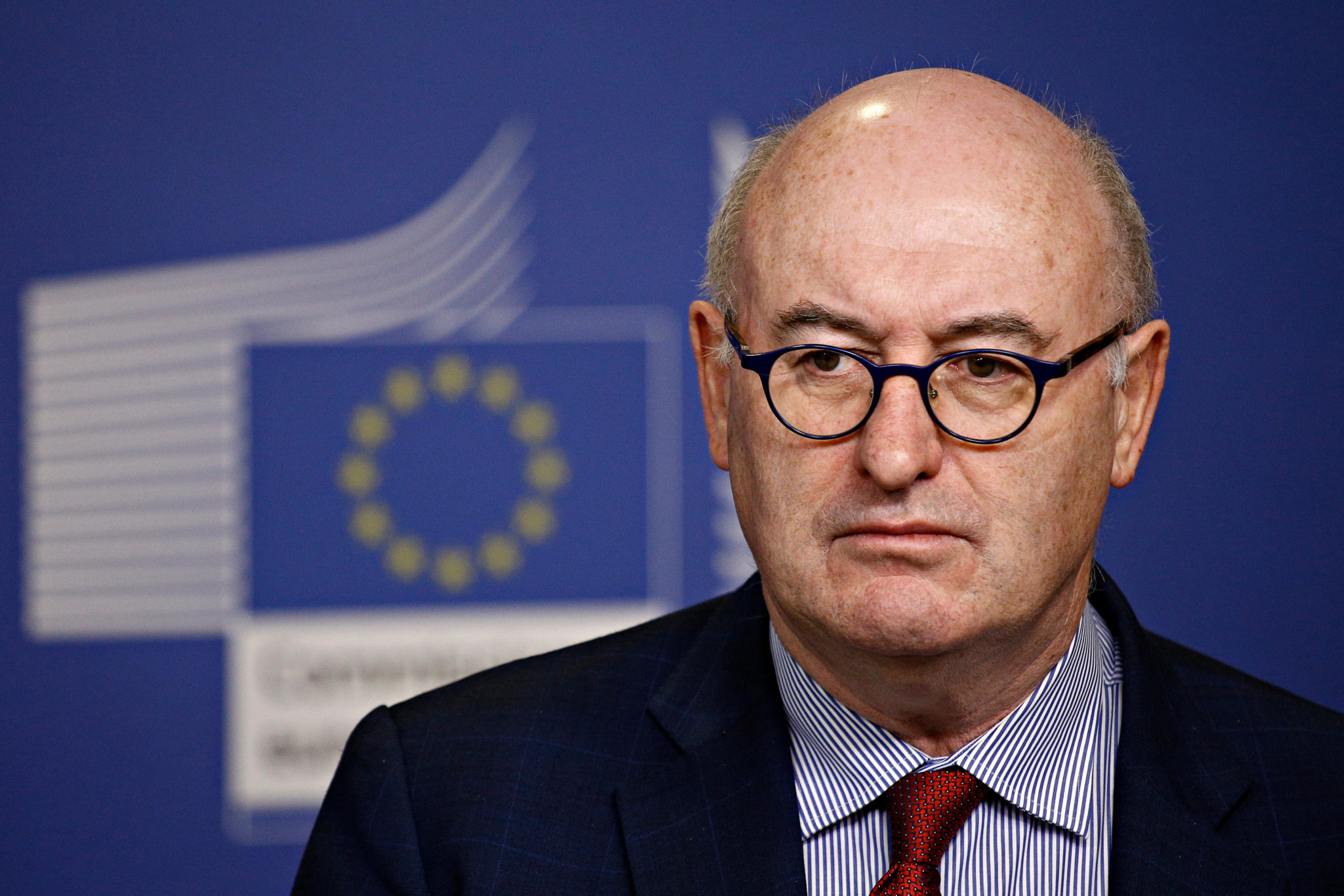 Then-European Commissioner for Agriculture Phil Hogan holds a news conference in Brussels, Belgium in January 2019