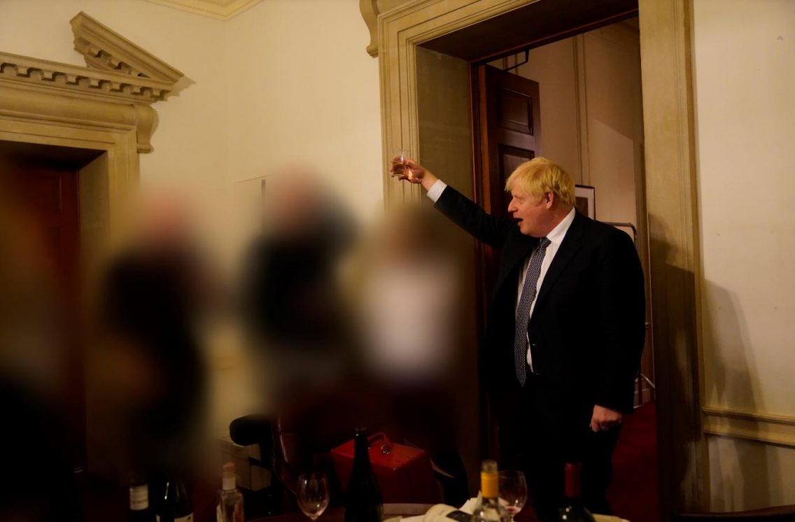 British Prime Minister Boris Johnson is seen during a gathering in Number 10 Downing Street on November 13th 2020.