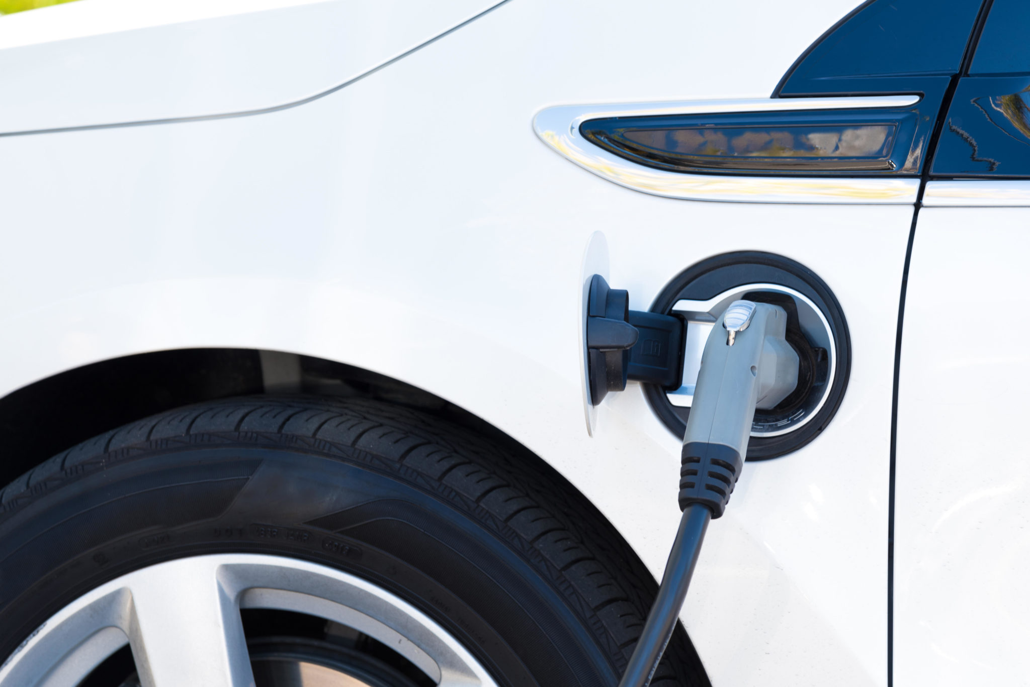 An electric car is seen charging in the US state of California in February 2015. 