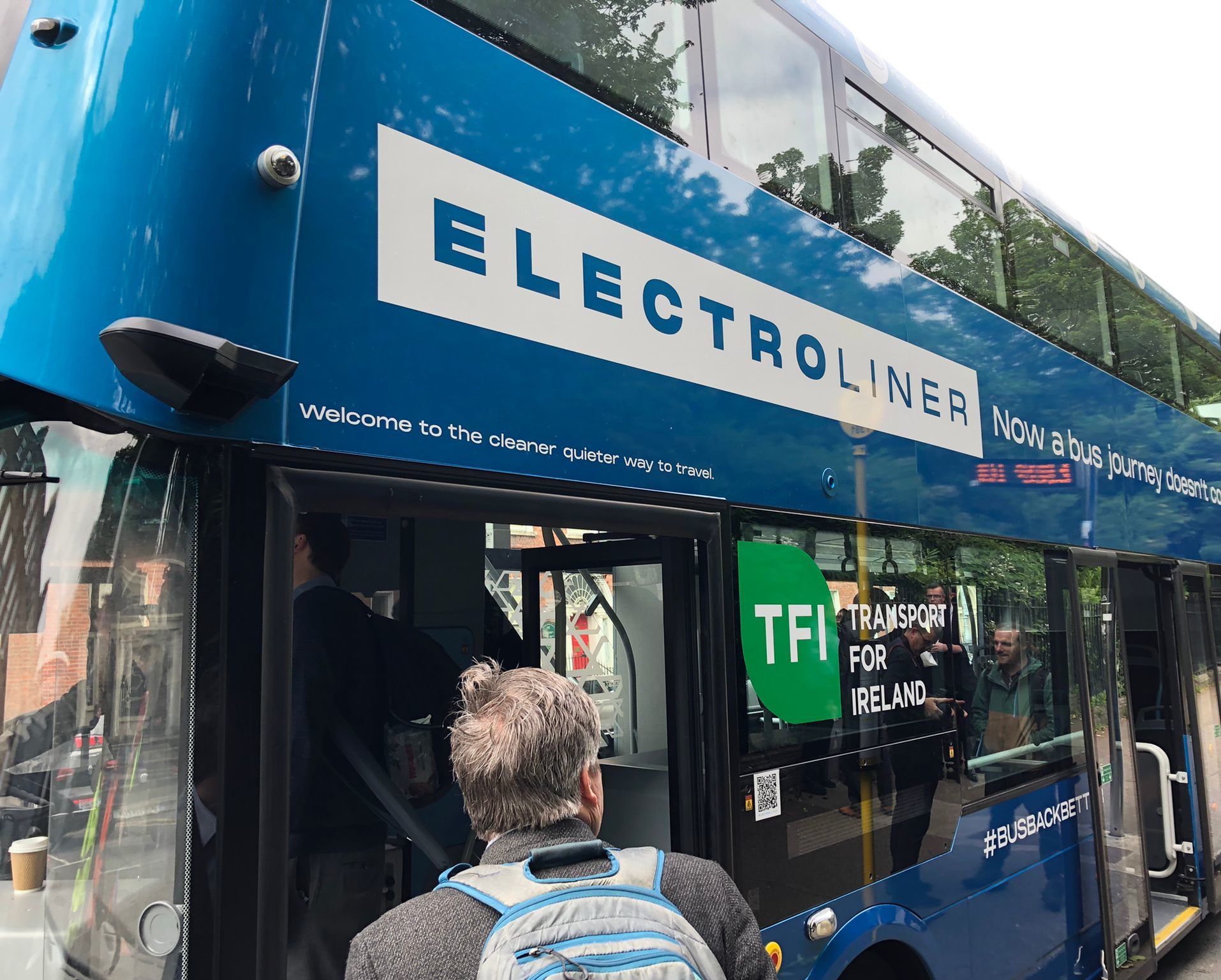 The new fully-electric buses that will take to the streets in Dublin and on the Bus ?ireann network. Image: Emma Tyrrell/Newstalk