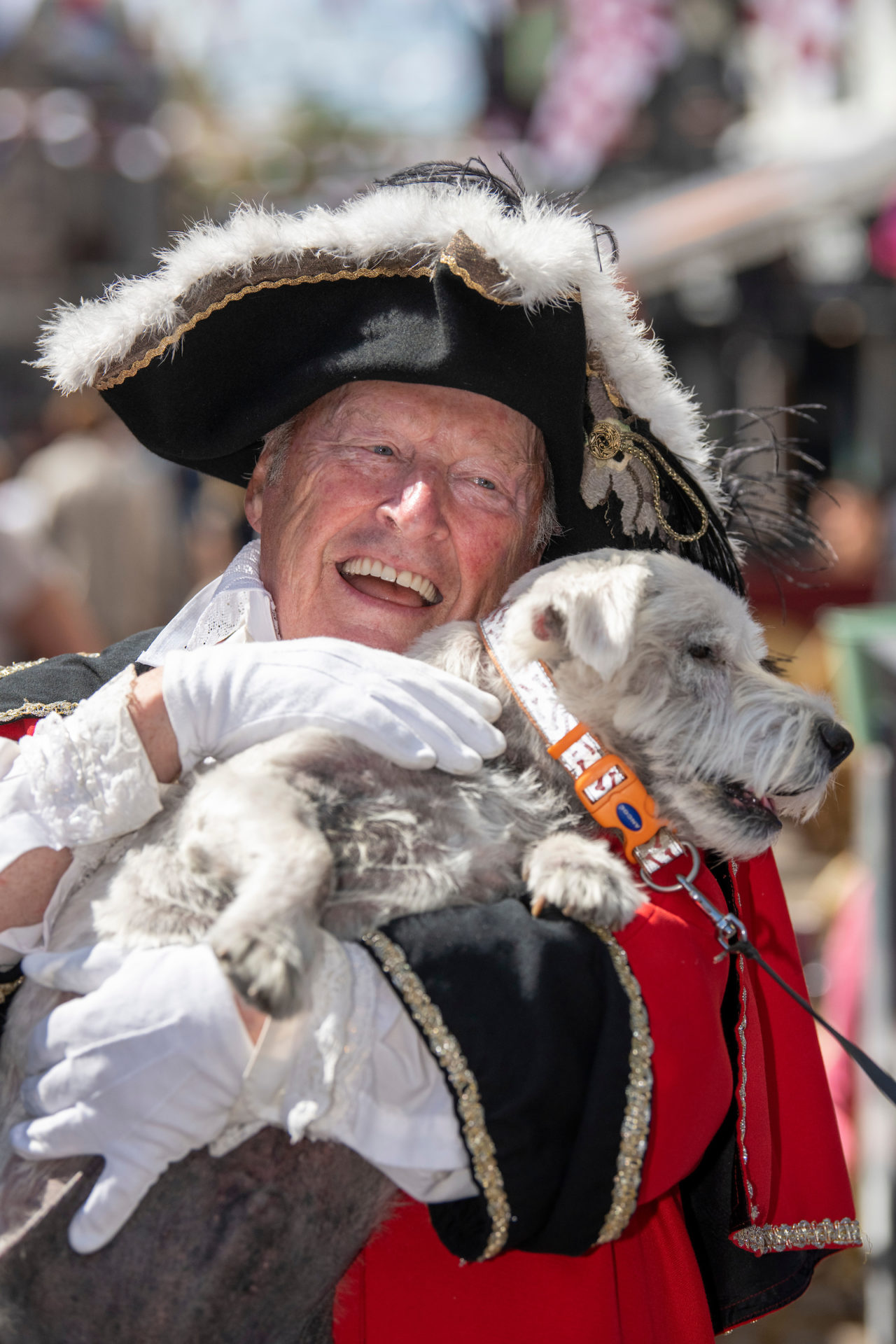 Galway town cryer Liam Silke with dog Monty, officially proclaiming the 22nd of July as 'Martin's Day'. 