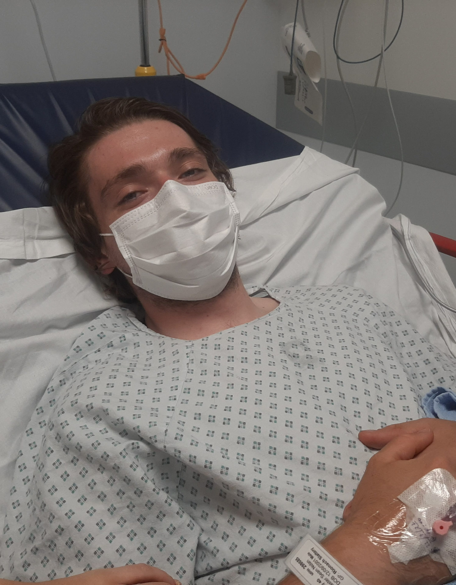 Cyclist Sean Nolan in hospital after the crash. Image: Sean Nolan.