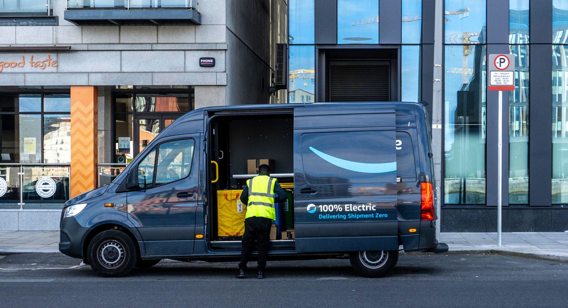 An Amazon Mercedes eSprinter electric delivery van on the South Quays in Dublin in September 2021