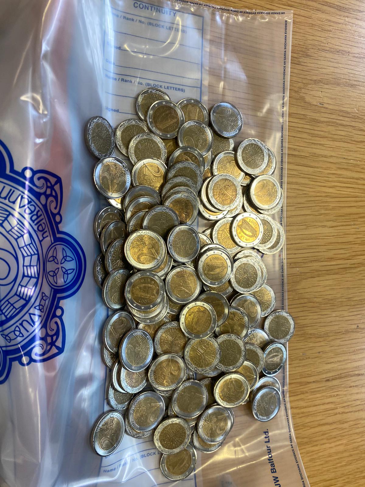 Counterfeit coins seized in Raheny. Image: Mairéad Cleary/Newstalk